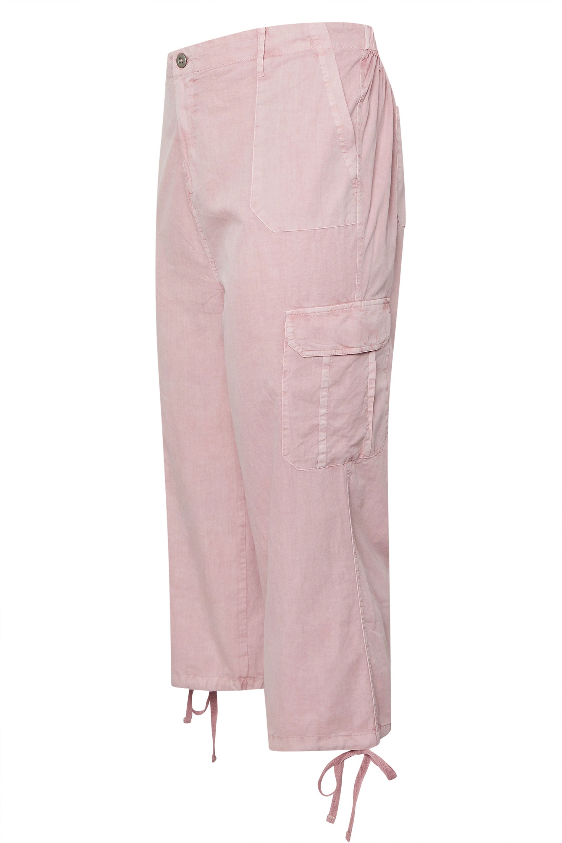 YOURS Plus Size Pink Cotton Cropped Cargo Trousers | Yours Clothing 6