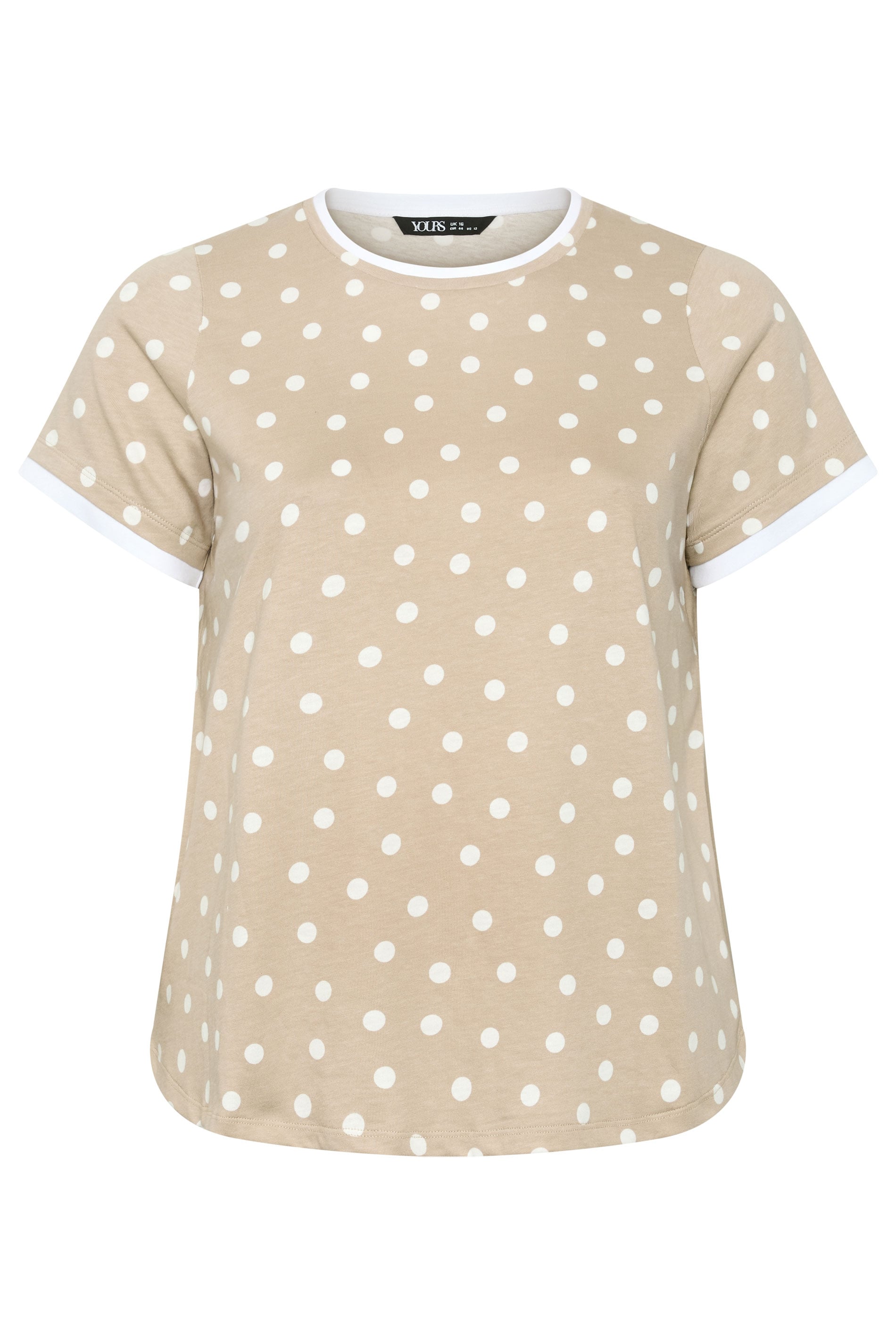 YOURS Plus Size Mocha Brown Spot Contrast Sleeve T-Shirt | Yours Clothing 5