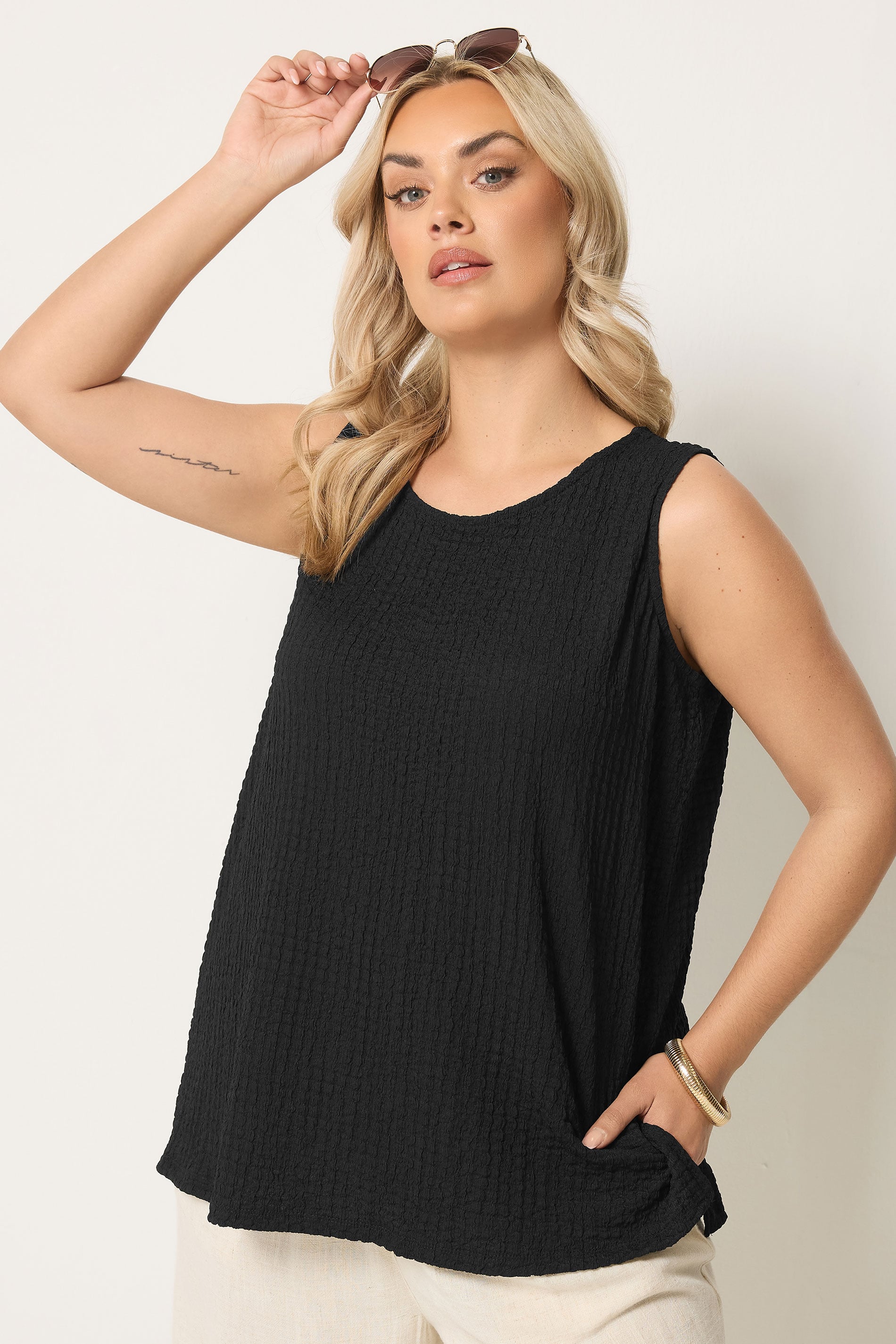 YOURS Plus Size Black Bubble Texture Vest Top | Yours Clothing 3