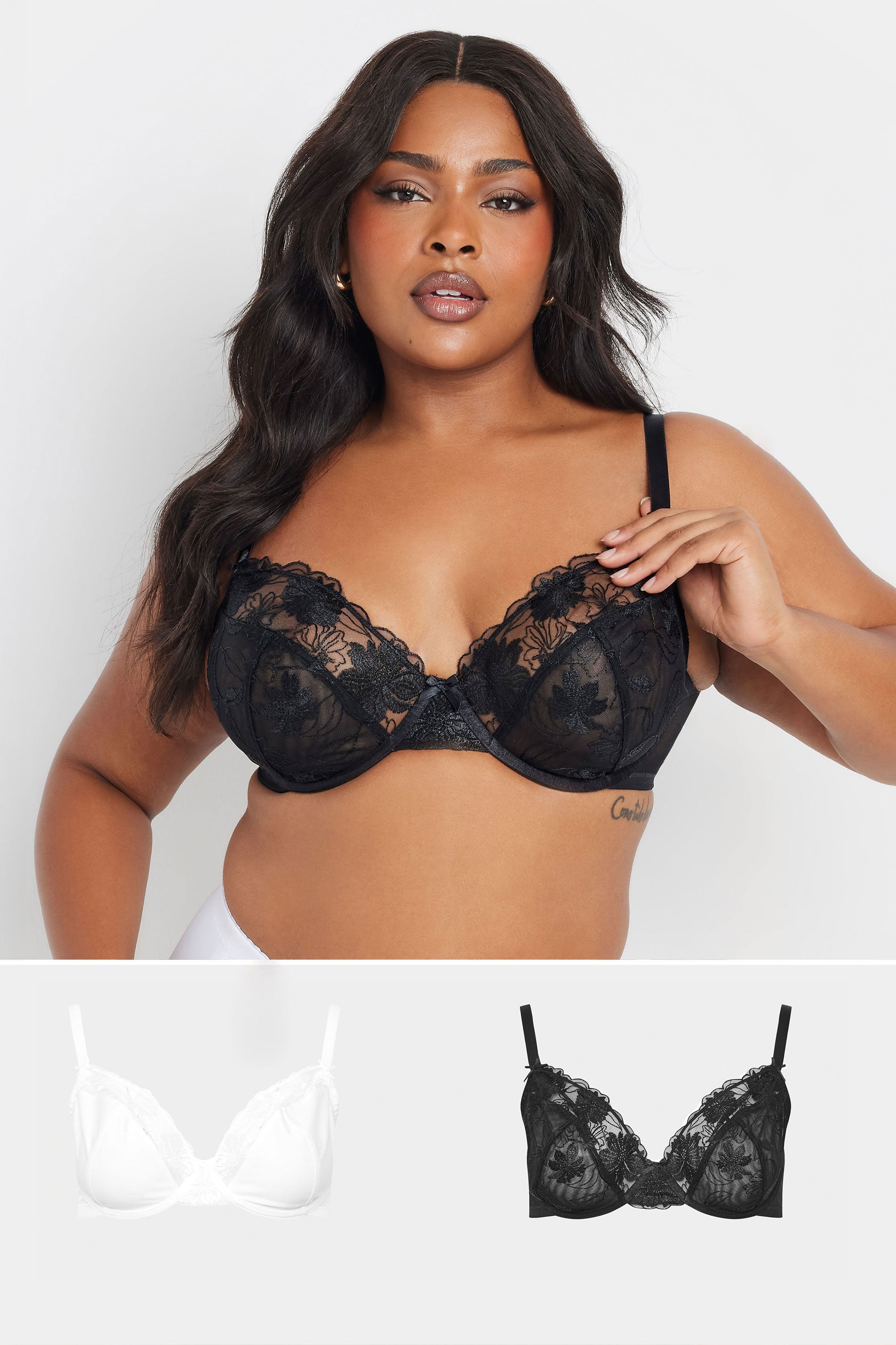 YOURS 2 PACK Plus Size Black & White Lace Non Padded Underwired Bras 1