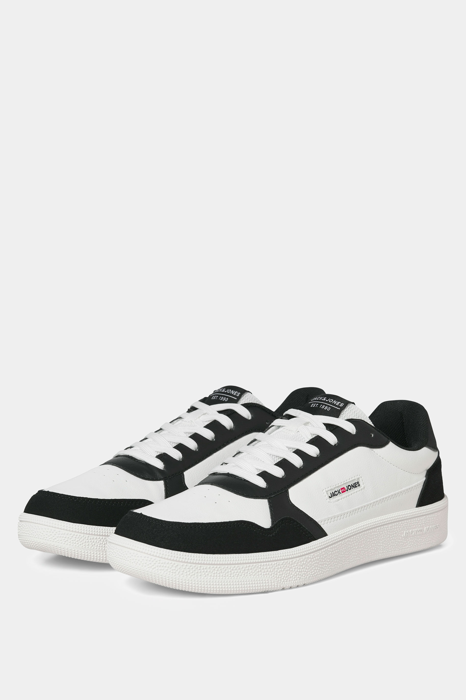 JACK & JONES White & Black Lace Up Trainers | BadRhino 1