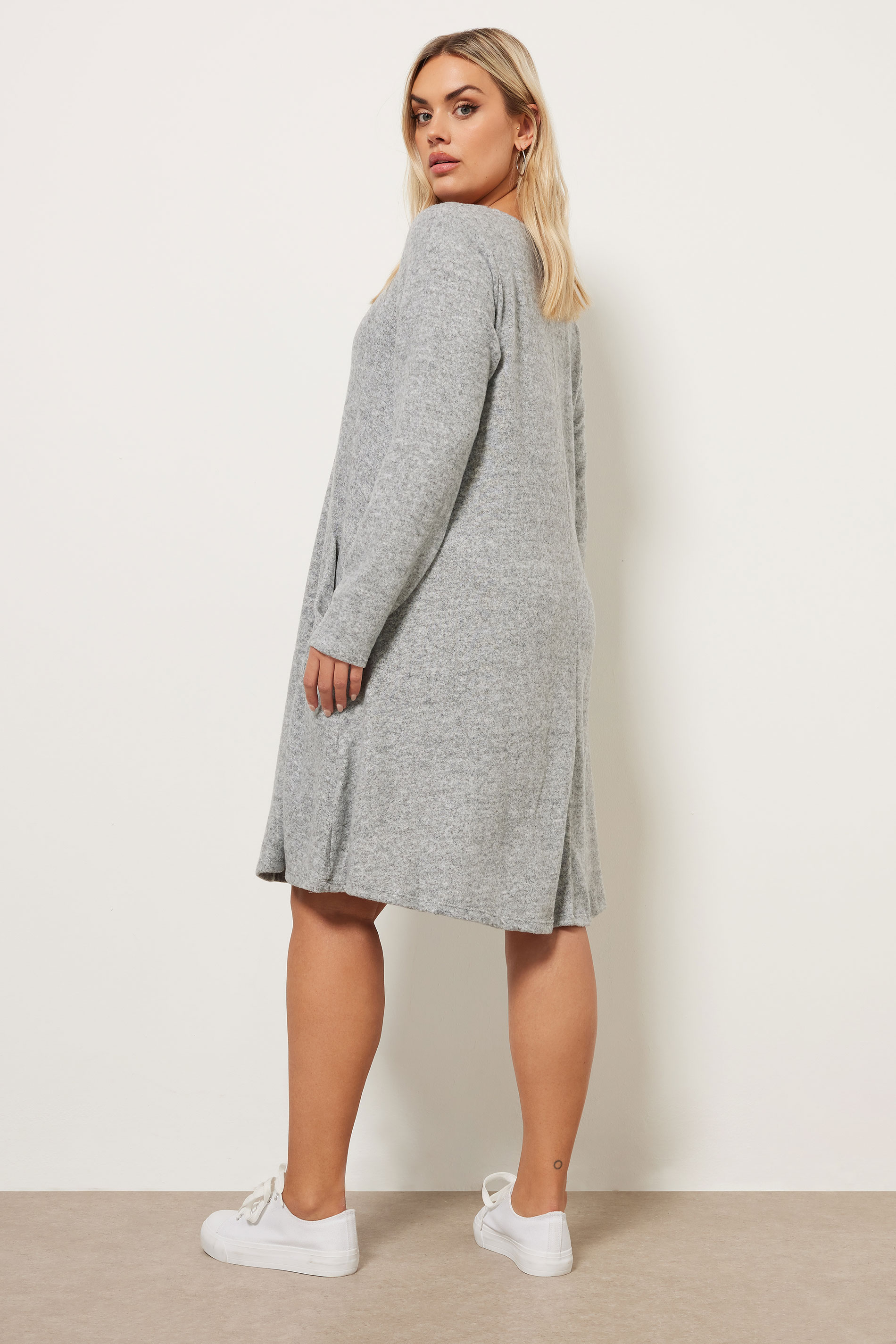 YOURS Plus Size Light Grey Soft Touch Pocket Swing Dress | Yours Clothing 2
