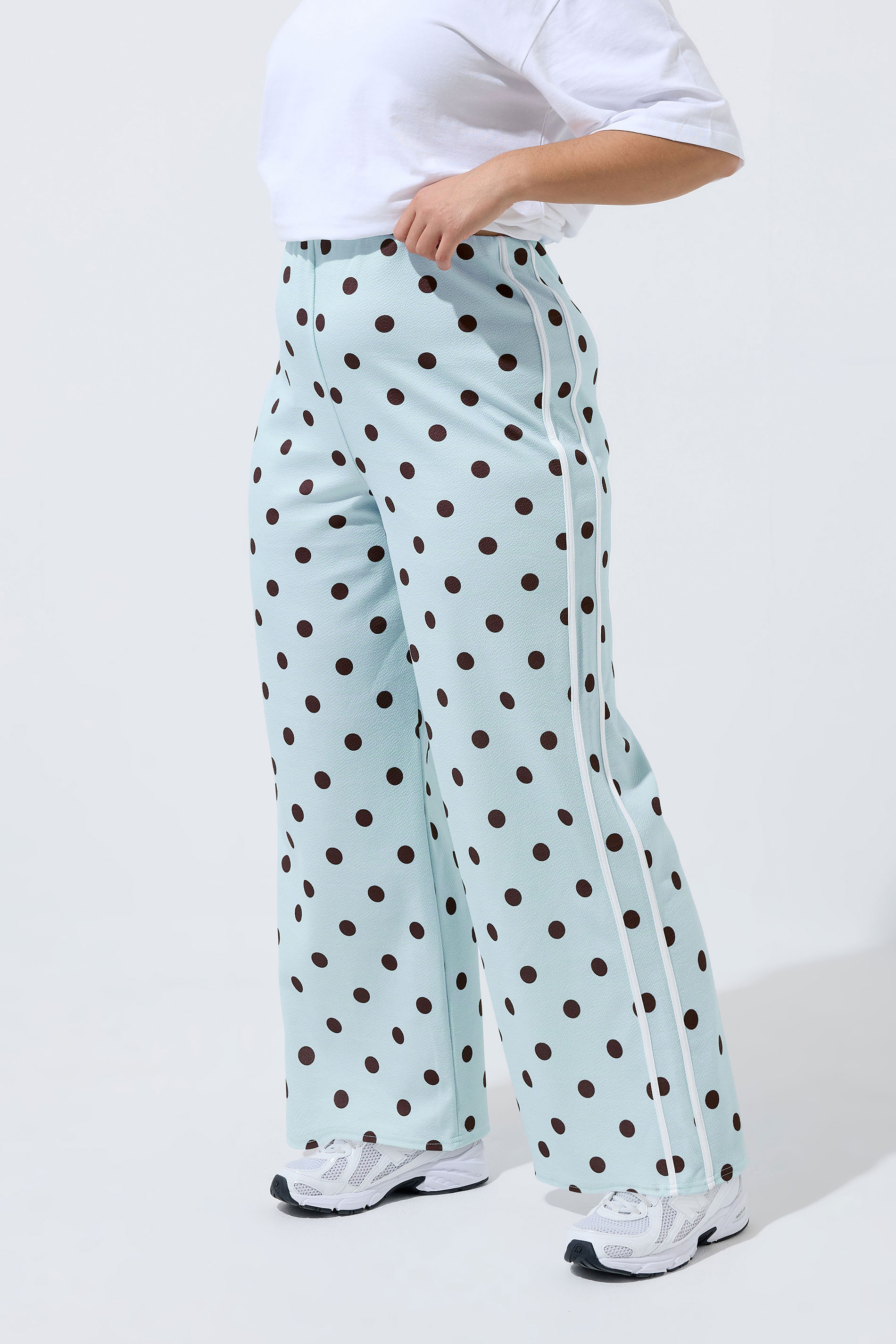LIMITED COLLECTION Plus Size Blue Polka Dot Side Stripe Trousers | Yours Clothing 1