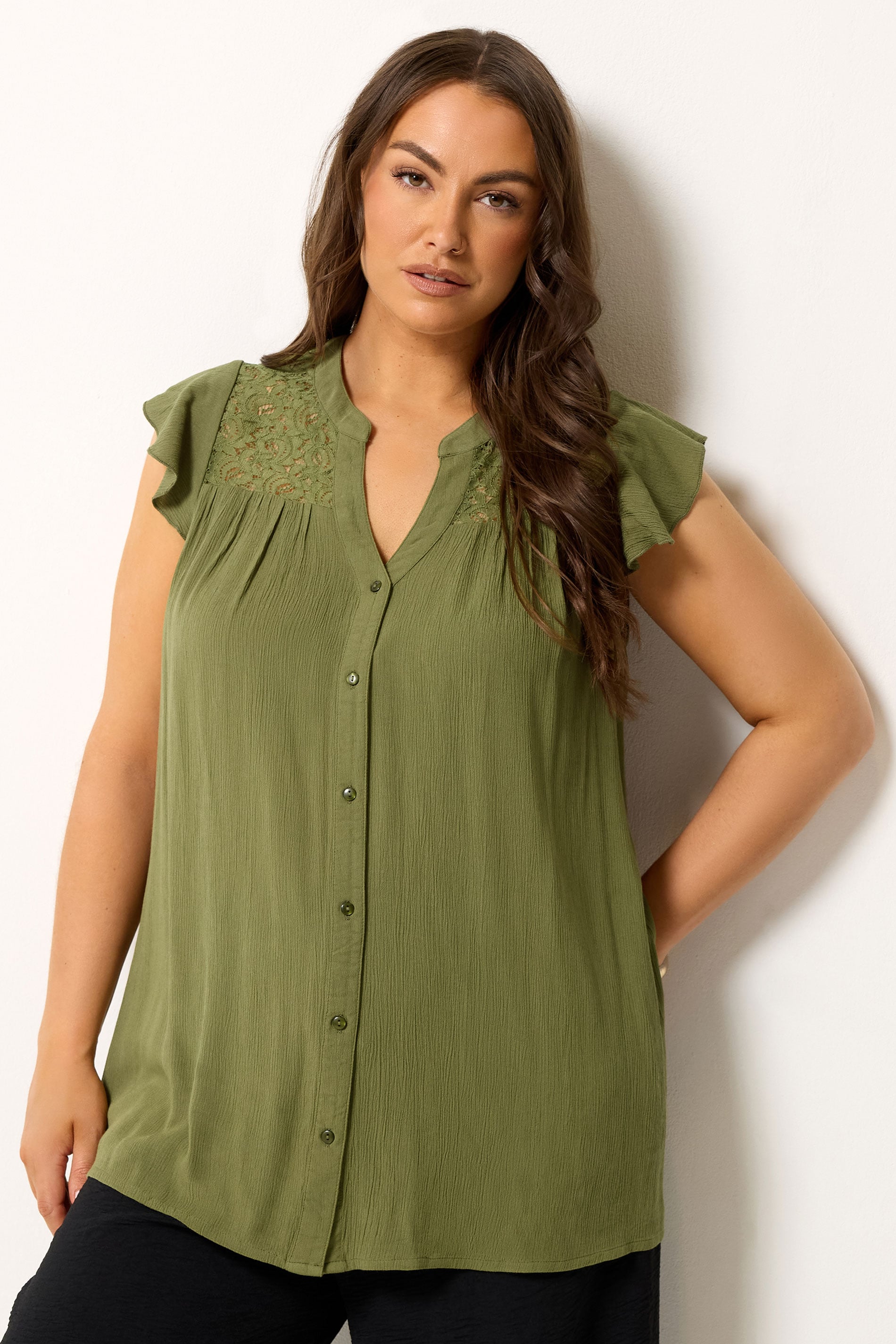 YOURS Plus Size Green Crochet Blouse | Yours Clothing 3