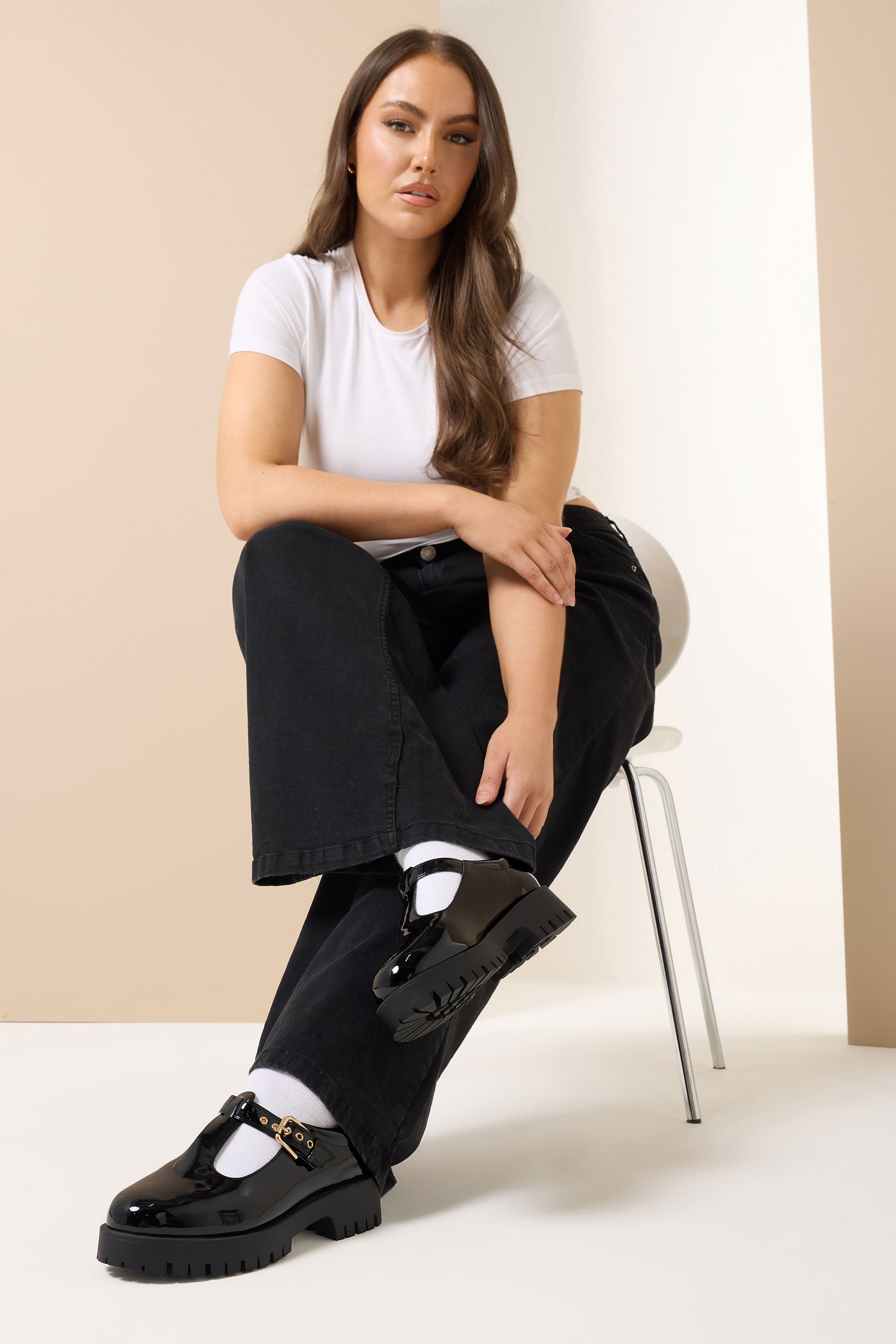 Black Patent Chunky T-Bar Mary Janes In Extra Wide EEE Fit | Yours Clothing 3