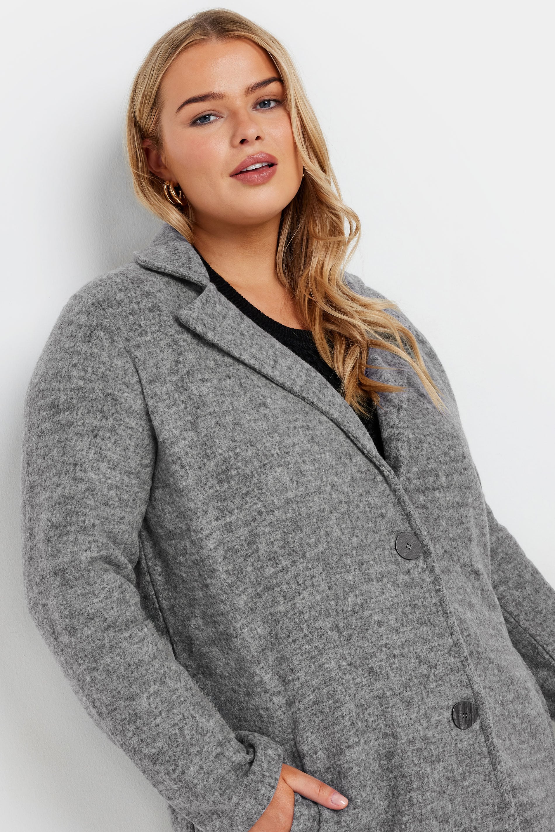 YOURS LUXURY Plus Size Grey Marl Button Front Midi Jacket | Yours Clothing 4