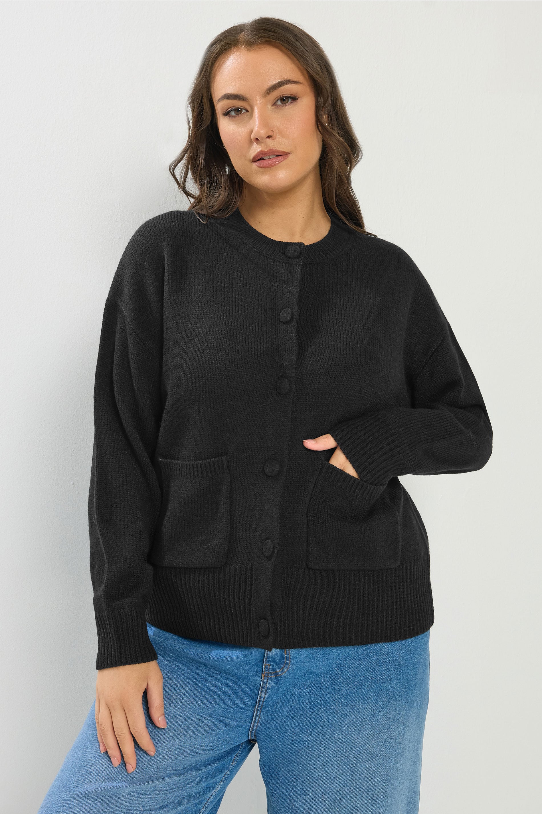 YOURS Plus Size Black Button Through Knitted Cardigan | Yours Clothing 3