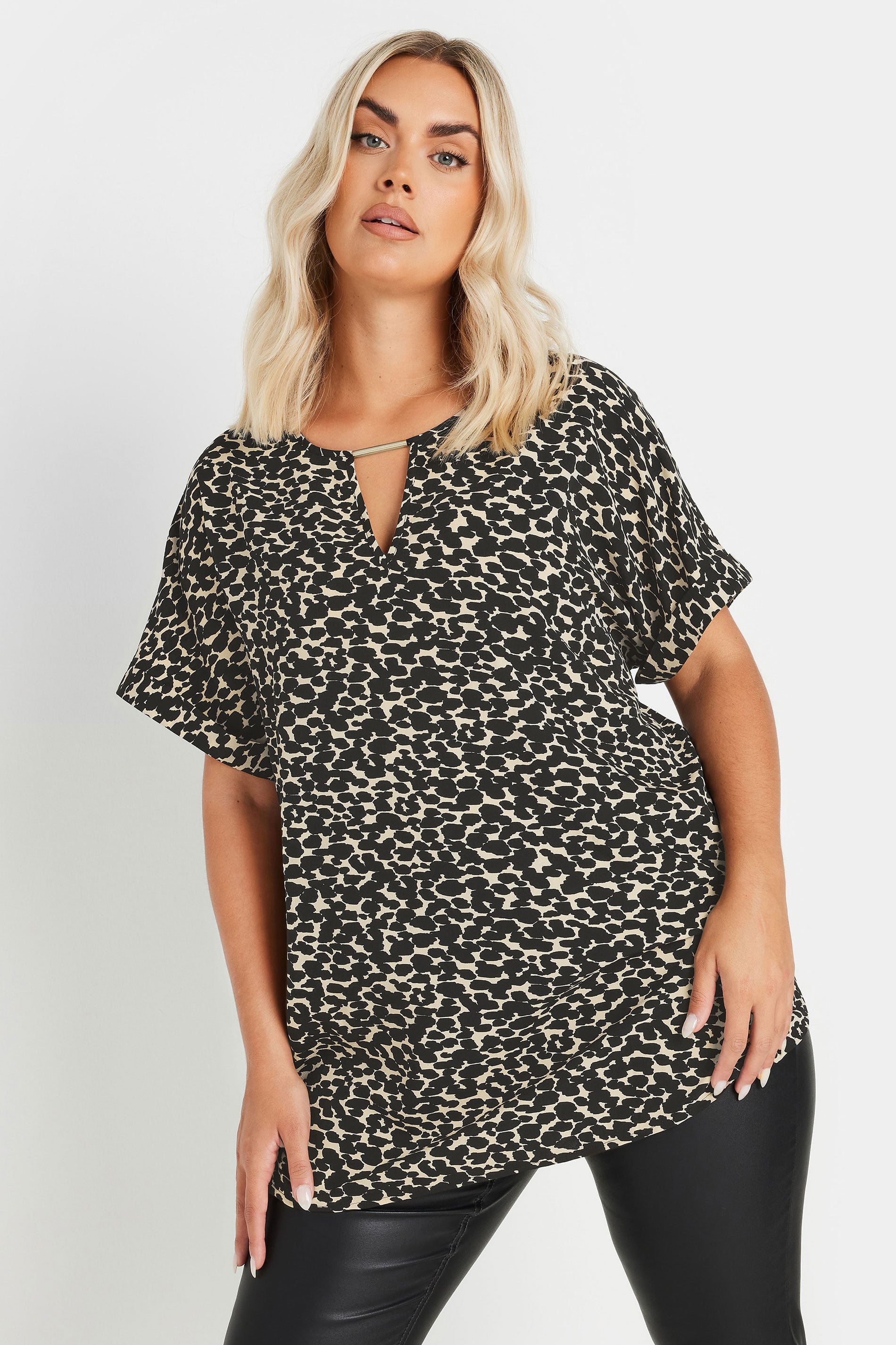 YOURS Plus Size Black Leopard Print Metal Trim Blouse | Yours Clothing 3