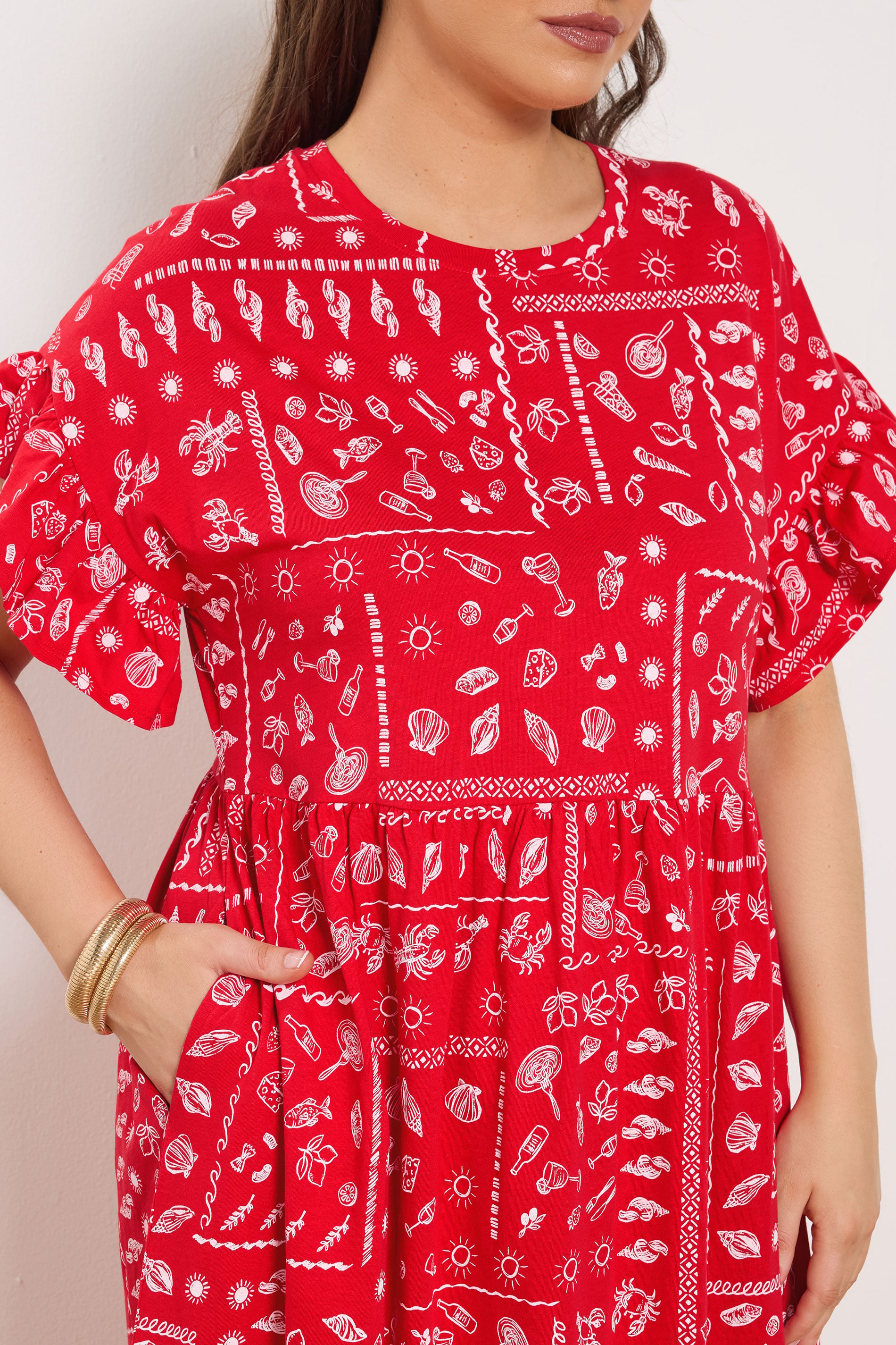 YOURS Plus Size Red Mixed Shell Midi Dress | Yours Clothing 4