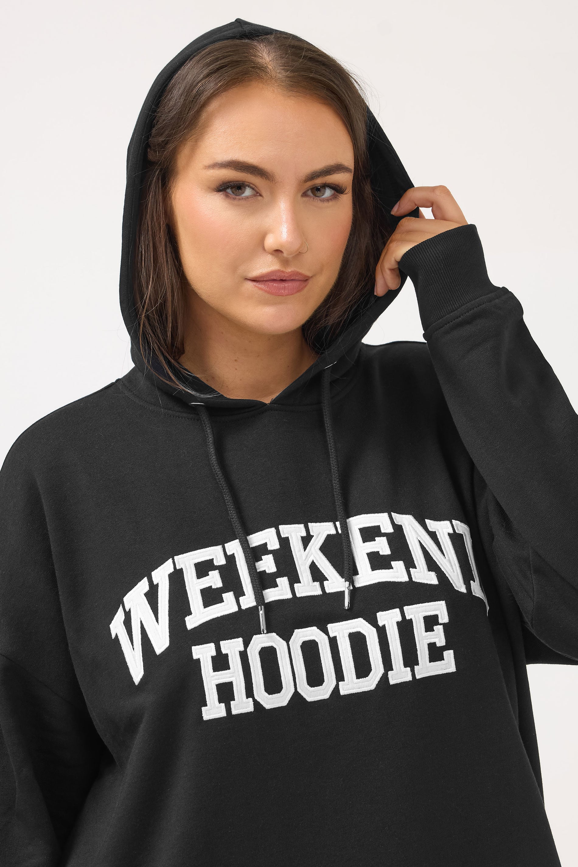 YOURS Plus Size Black 'Weekend Hoodie' Slogan Hoodie | Yours Clothing 4