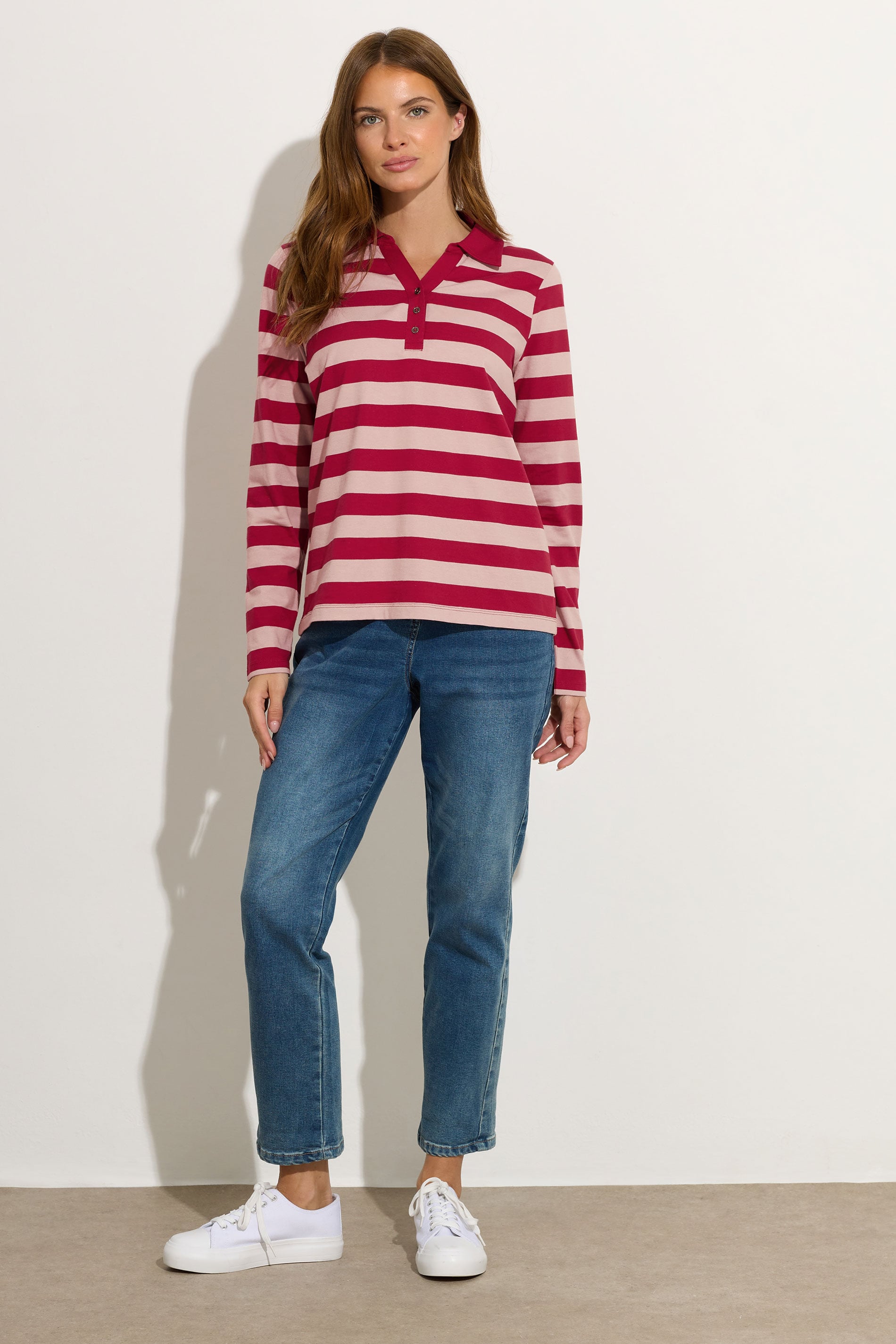 M&Co Red & Pink Stripe Cotton Polo Shirt | M&Co  2