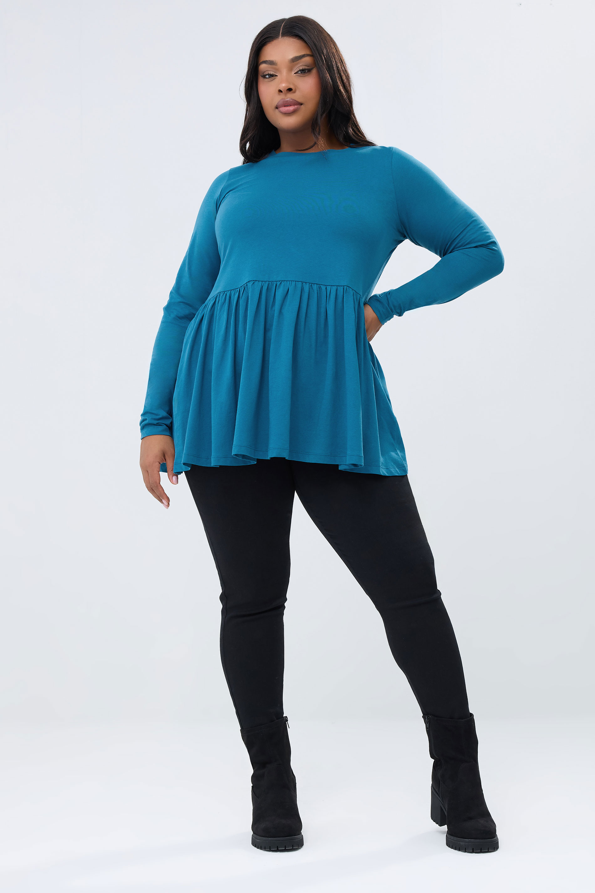 YOURS Plus Size Blue Long Sleeve Peplum Top | Yours Clothing 3