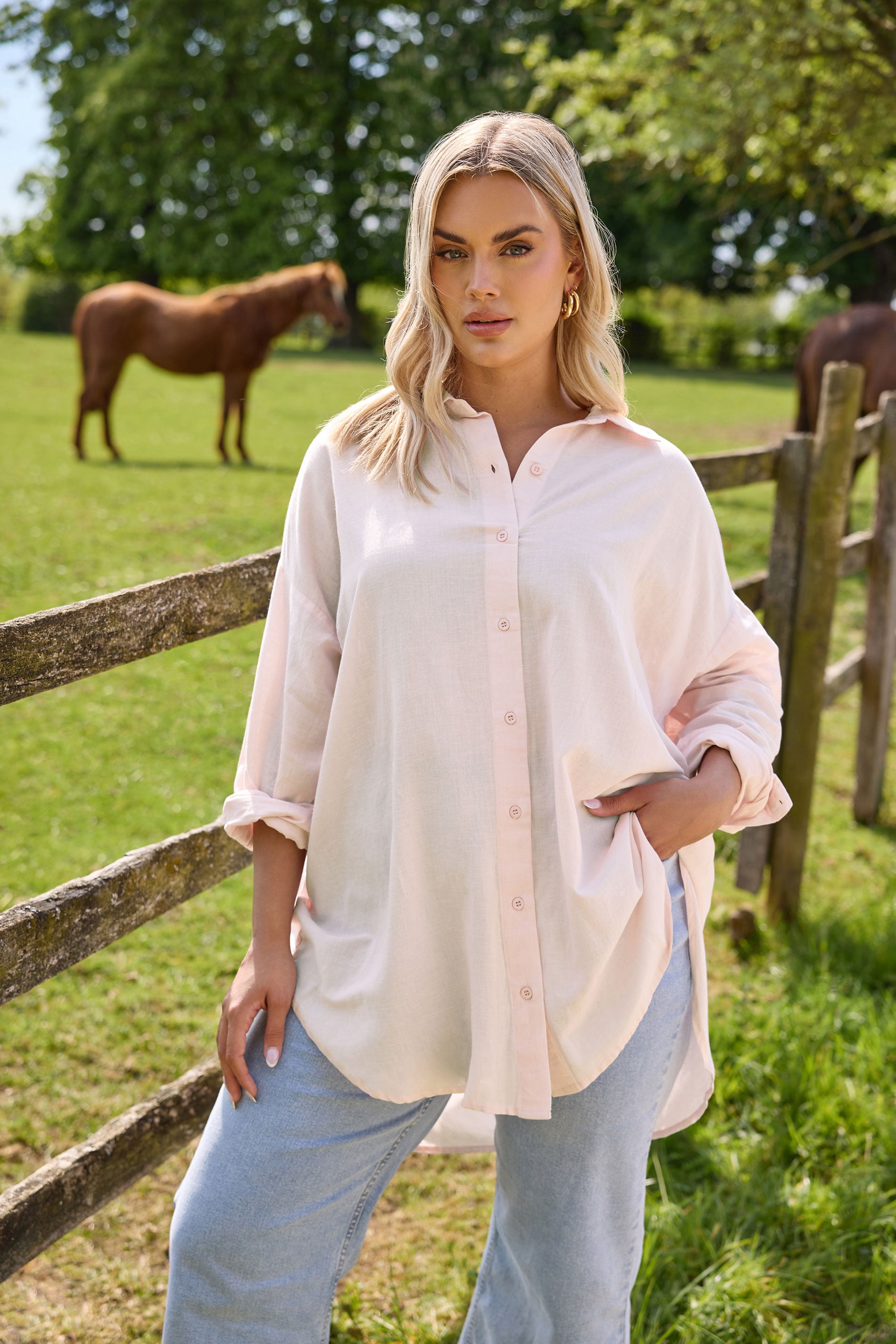 YOURS Plus Size Light Pink Linen Shirt | Yours Clothing 3