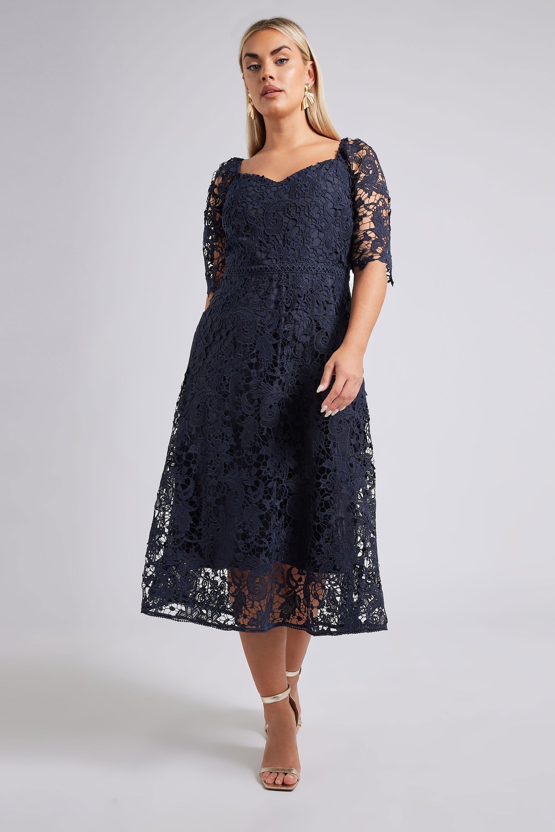 YOURS LONDON Curve Navy Blue Crochet Lace Dress | Yours Clothing 2
