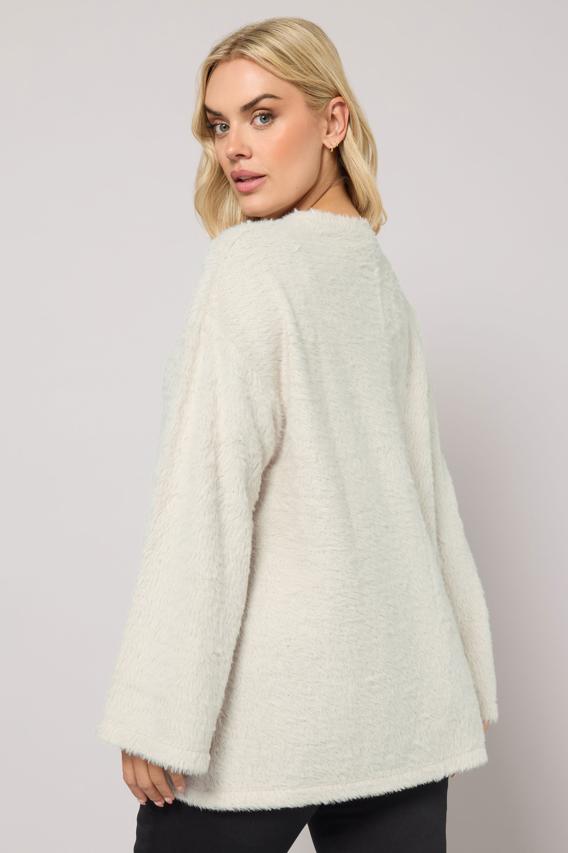YOURS Plus Size Cream Fluffy Knit Jumper | Yours Clothing 2