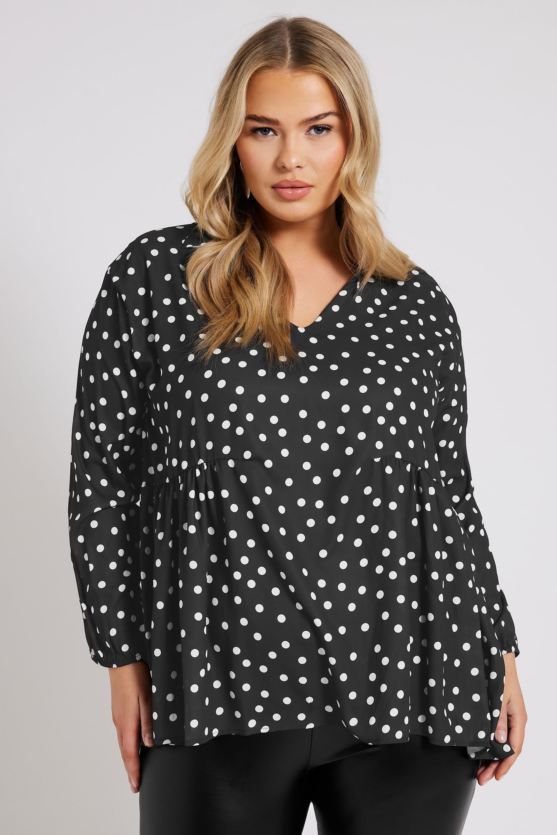 YOURS LONDON Plus Size Black Polka Dot Gathered Side Shirt | Yours Clothing 3