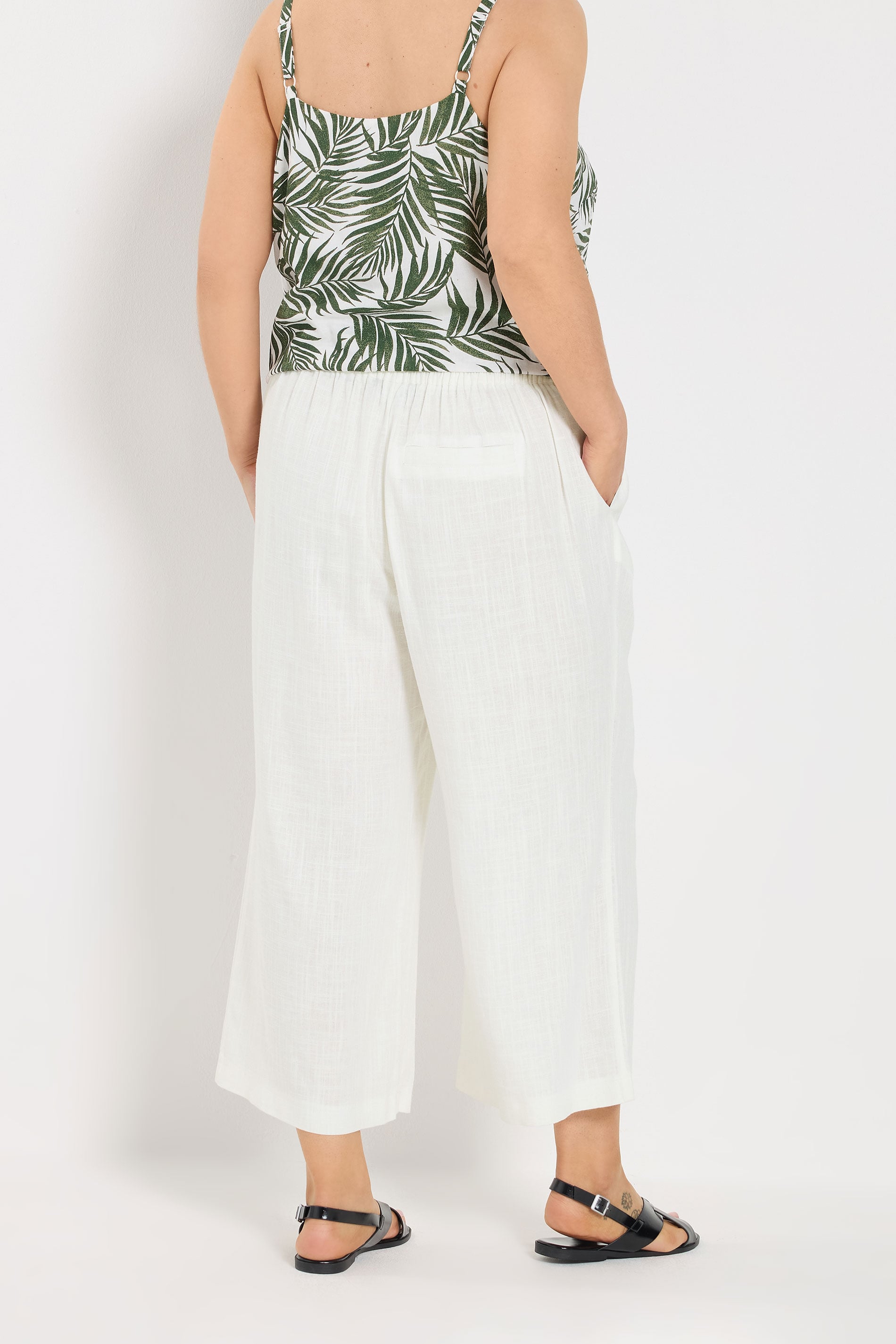 YOURS Plus Size White Linen Cropped Wide Leg Trousers | Yours Clothing 2