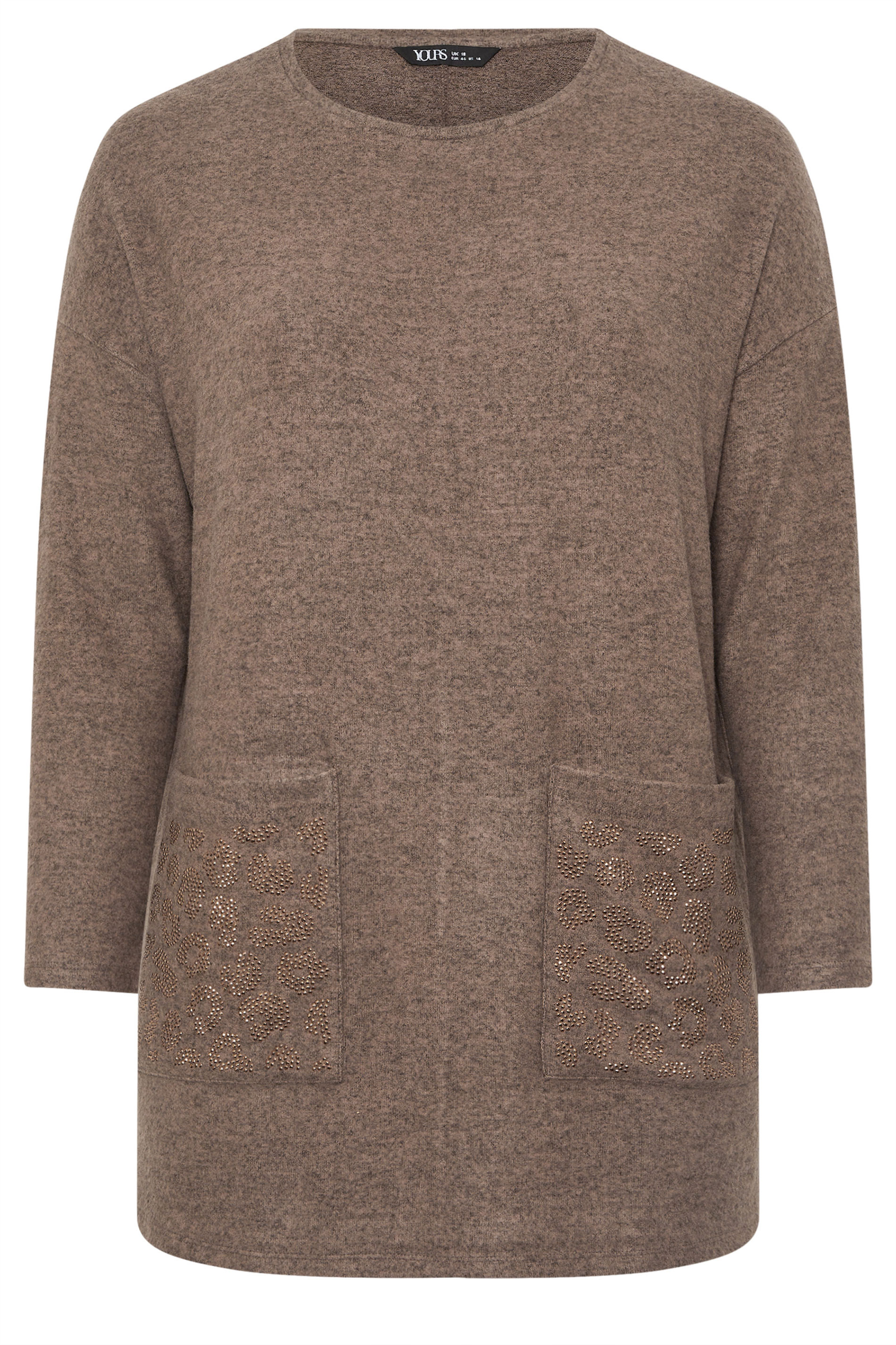 YOURS Plus Size Brown Leopard Diamante Embellished Pocket Top | Yours Clothing 6