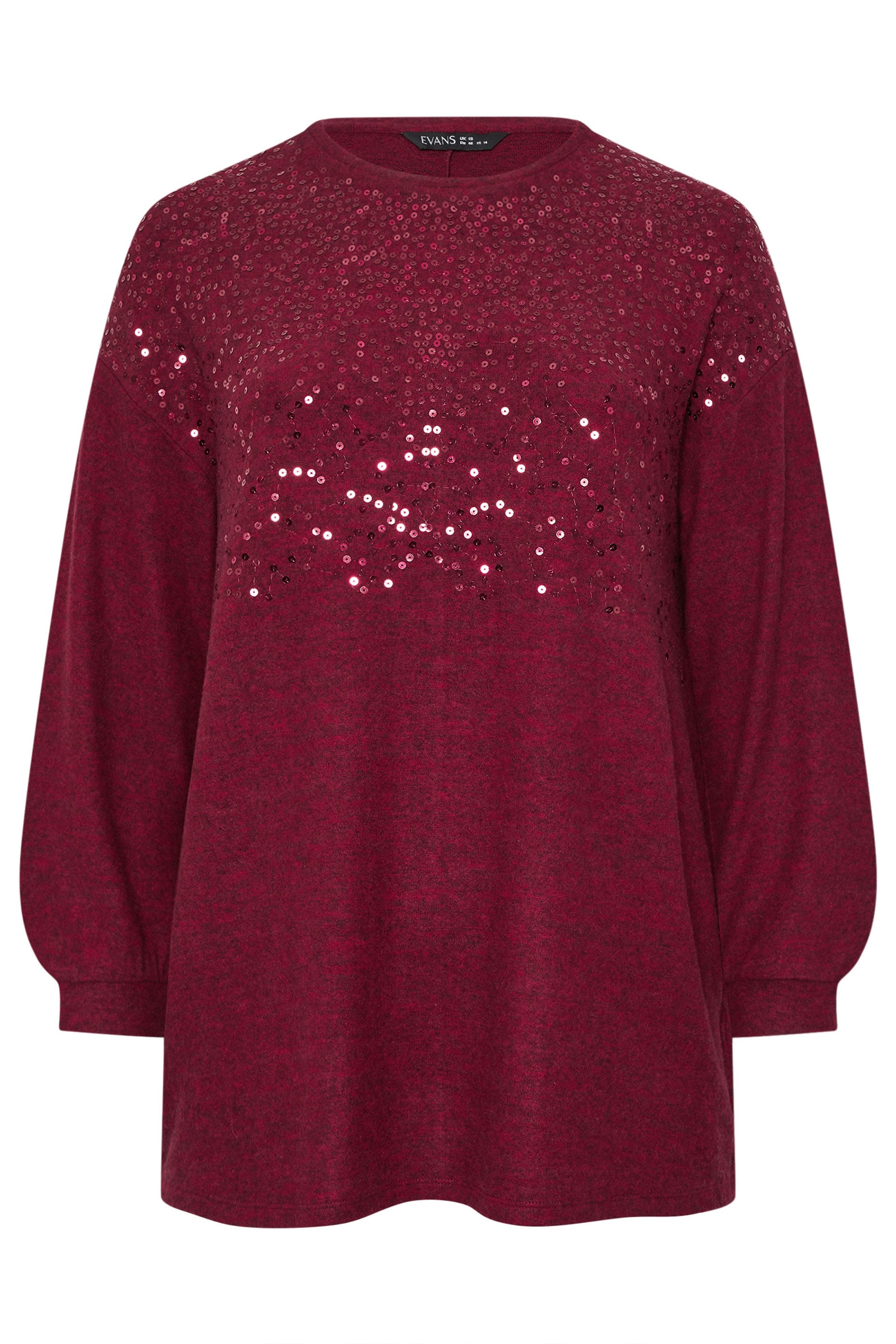 EVANS Plus Size Red Sequin Embellished Knitted Top | Evans 5