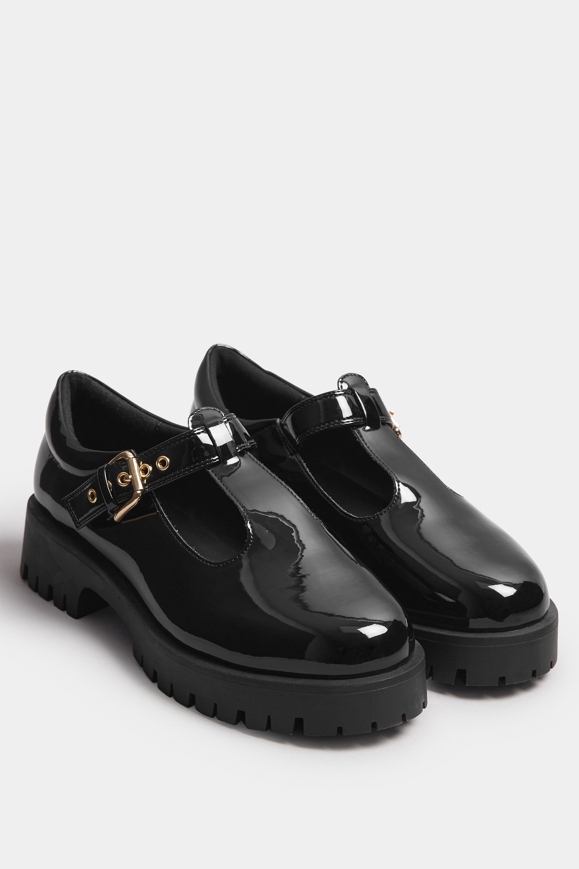 Black Patent Chunky T-Bar Mary Janes In Extra Wide EEE Fit | Yours Clothing 2