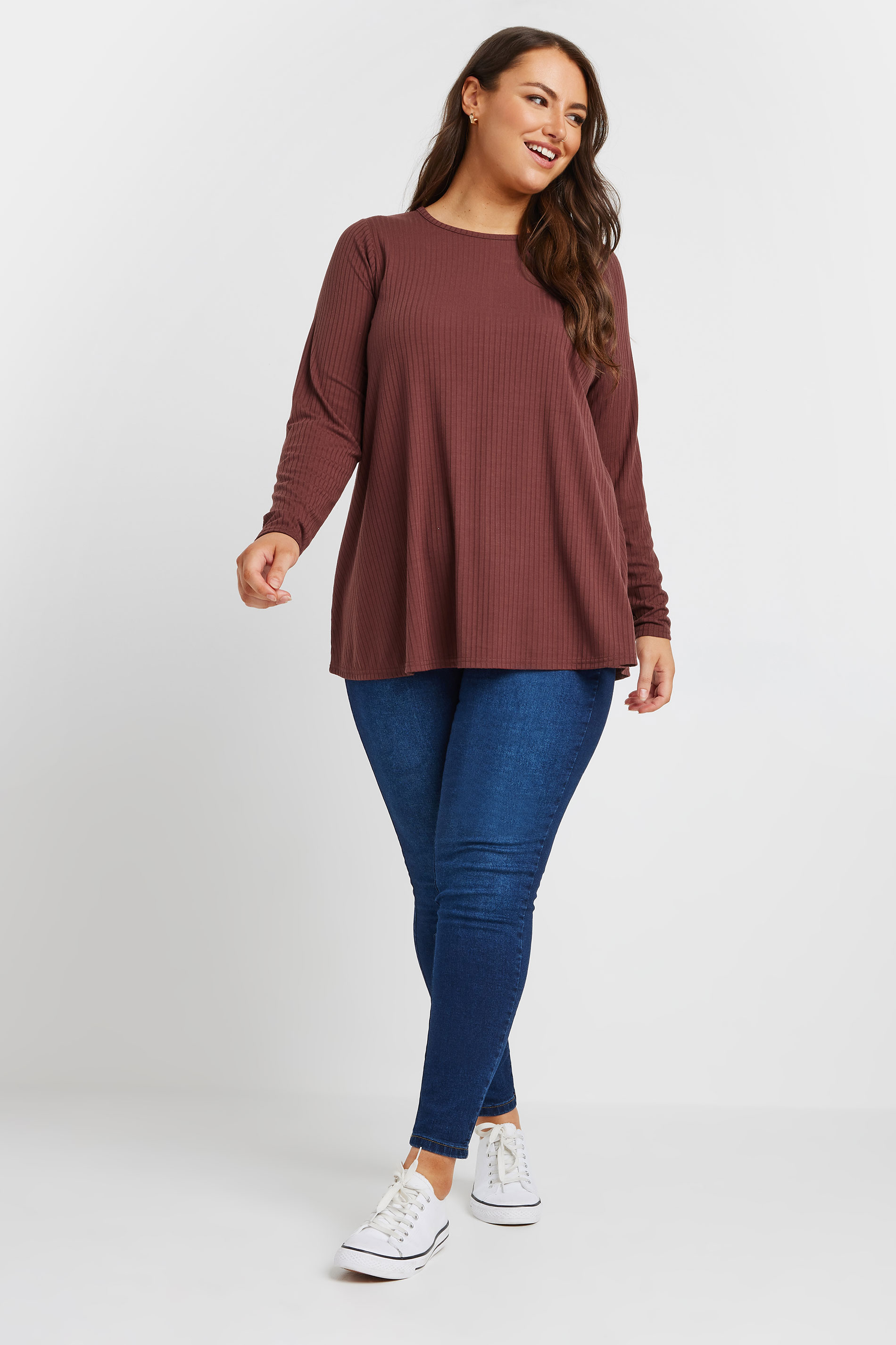 YOURS Plus Size Rust Brown Ribbed Swing T-Shirt | Yours Clothing 1