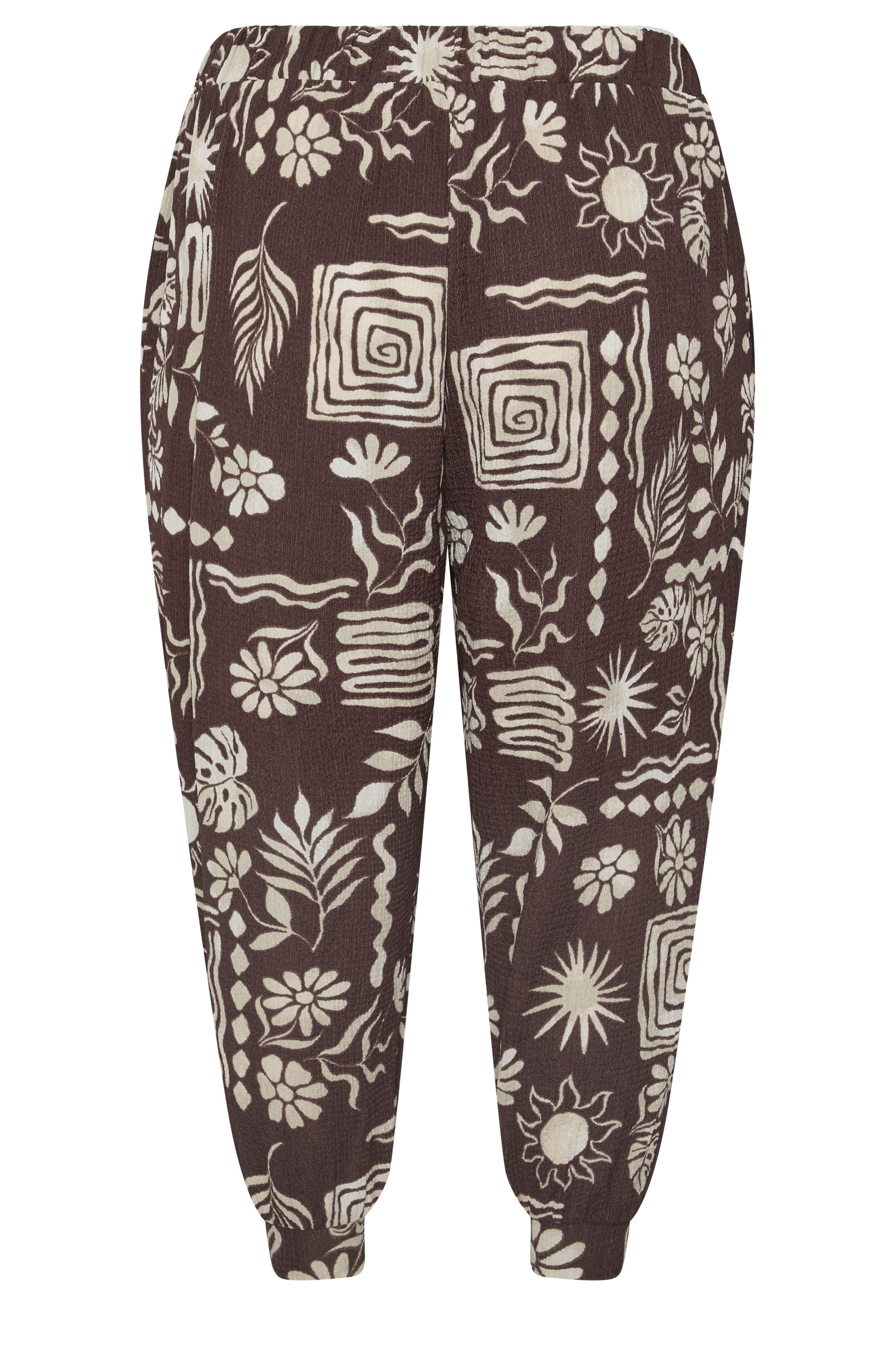 YOURS Plus Size Chocolate Brown Floral Cropped Harem Trousers | Yours Clothing 6
