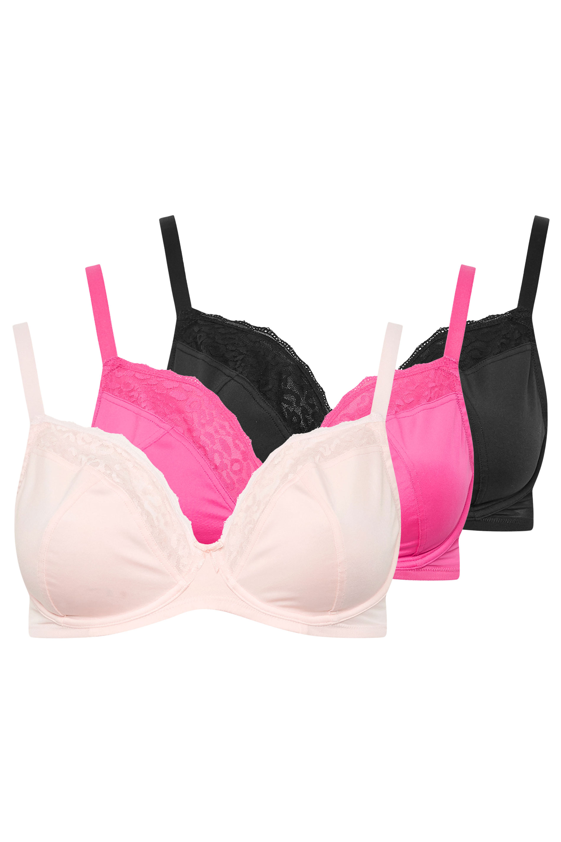 YOURSET 3 PACK Plus Size Black & Pink Animal Mesh Underwired Bras | Yours Clothing 9