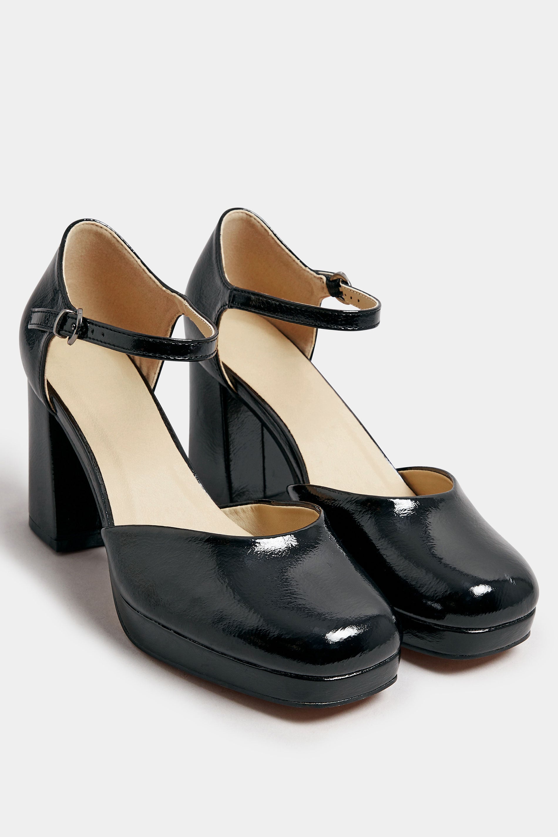 Black Patent Platform Court Shoes In Wide E Fit & Extra Wide EEE Fit | Yours Clothing 3