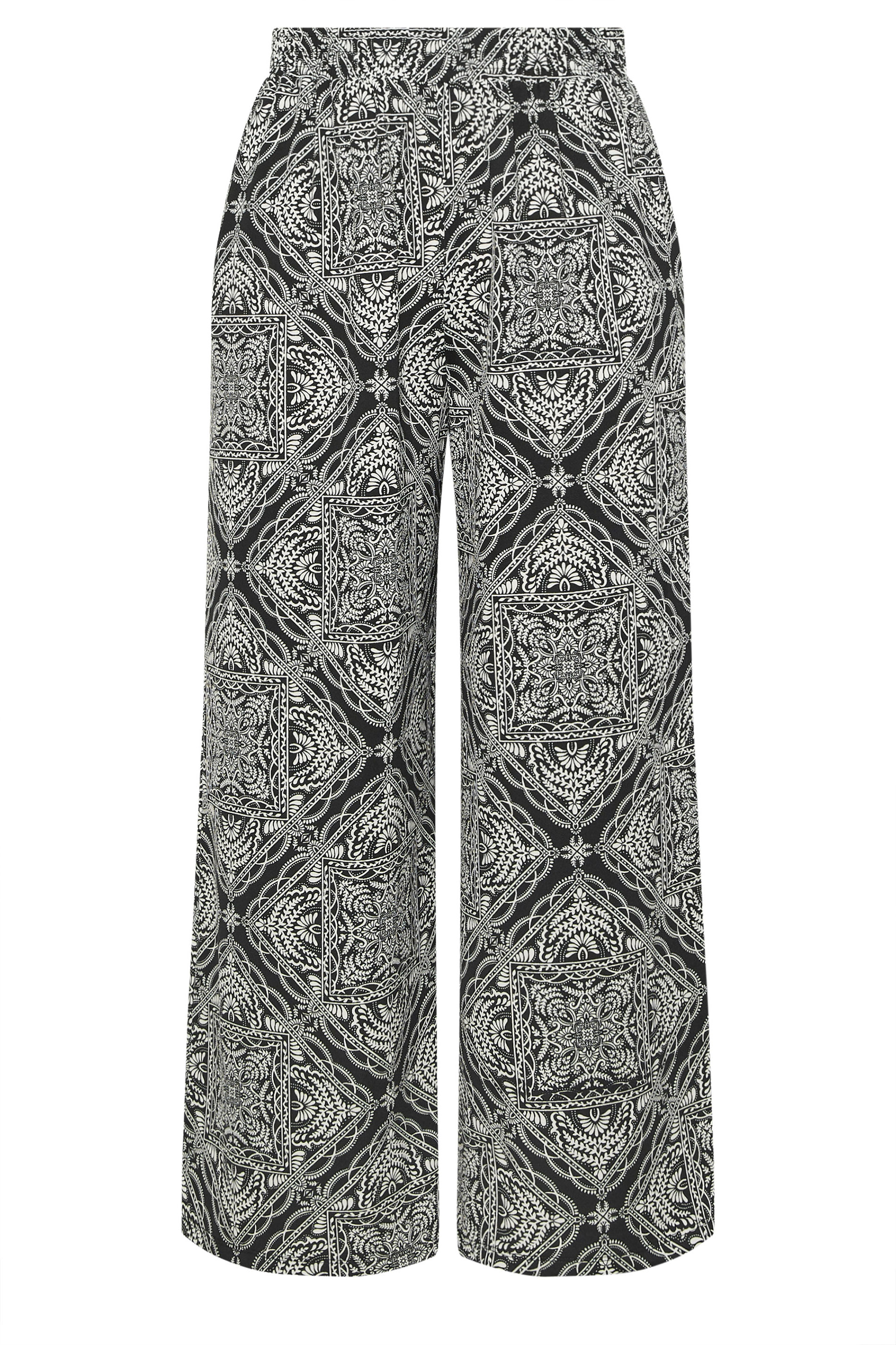 YOURS Plus Size Black Paisley Textured Wide Leg Trousers | Yours Clothing 5