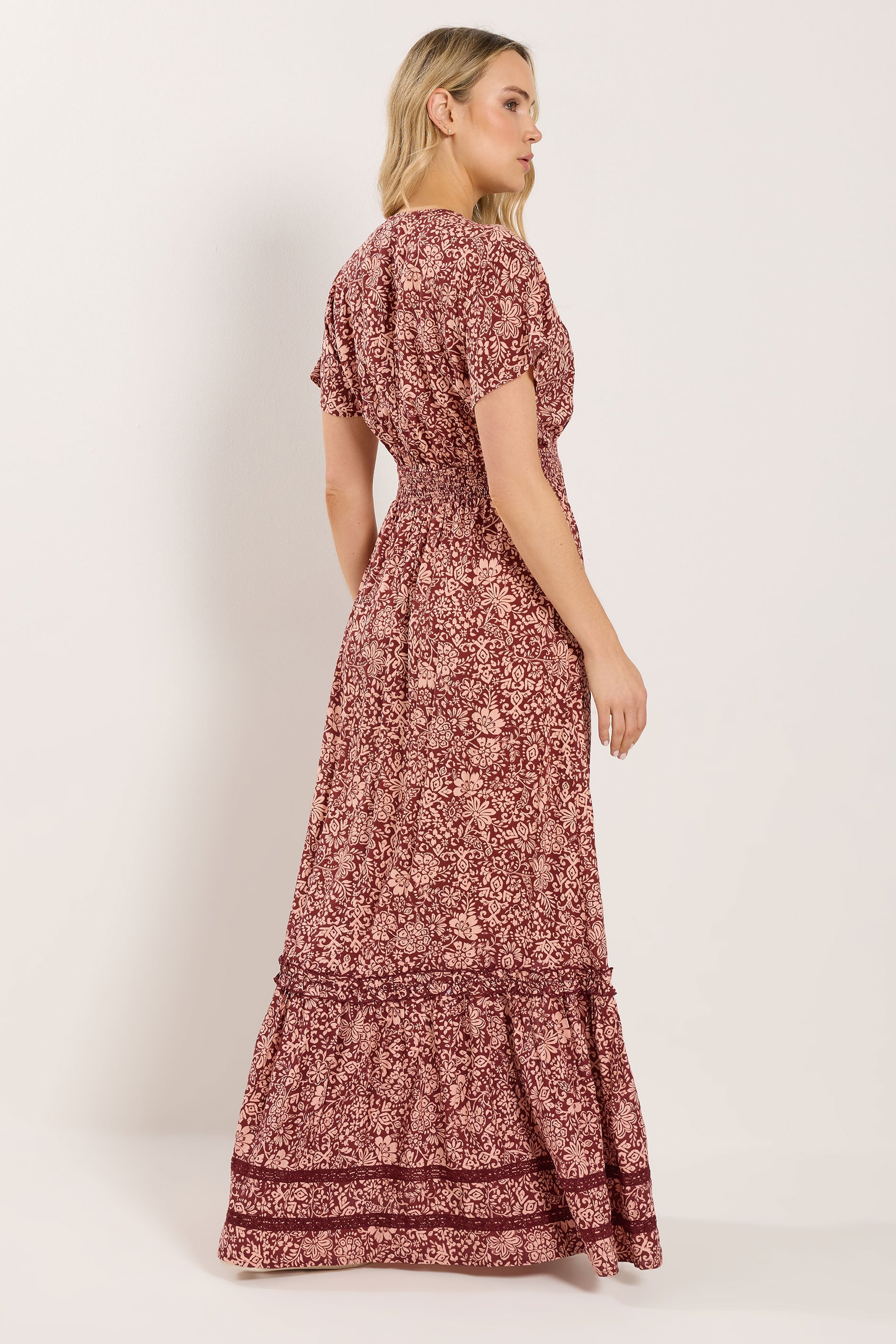 LTS Tall Women's Red & Pink Floral Textured Maxi Dress | Long Tall Sally 4