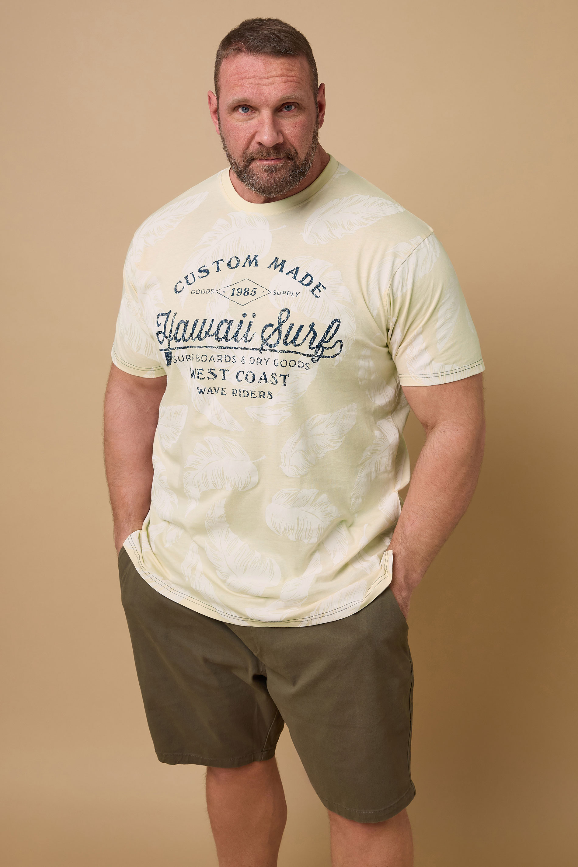 KAM Big & Tall Stone Brown 'Hawaii Surf' Leaf Print T-Shirt | BadRhino 3