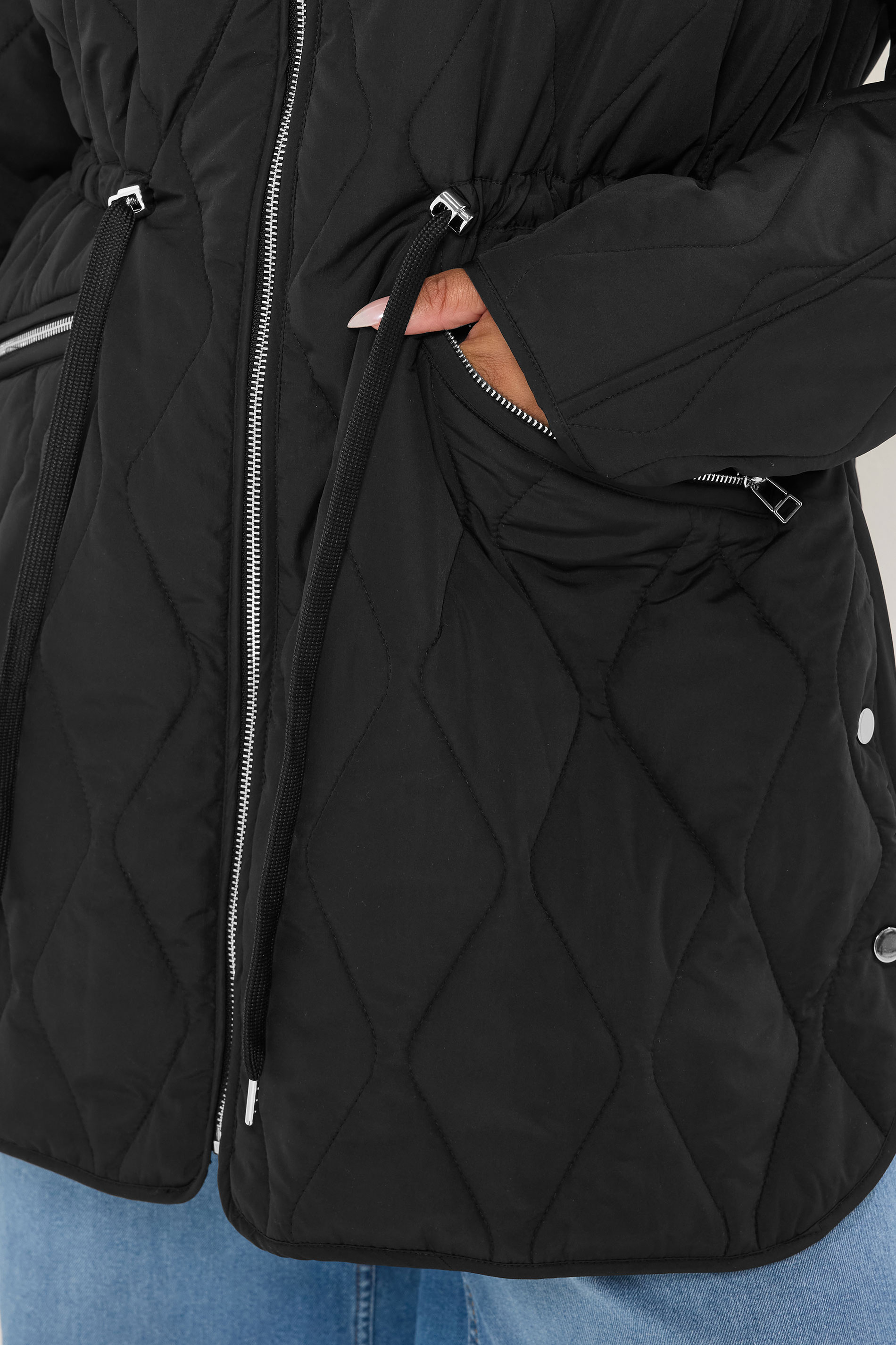 YOURS Plus Size Black Quilted Hooded Midi Coat | Yours Clothing 4