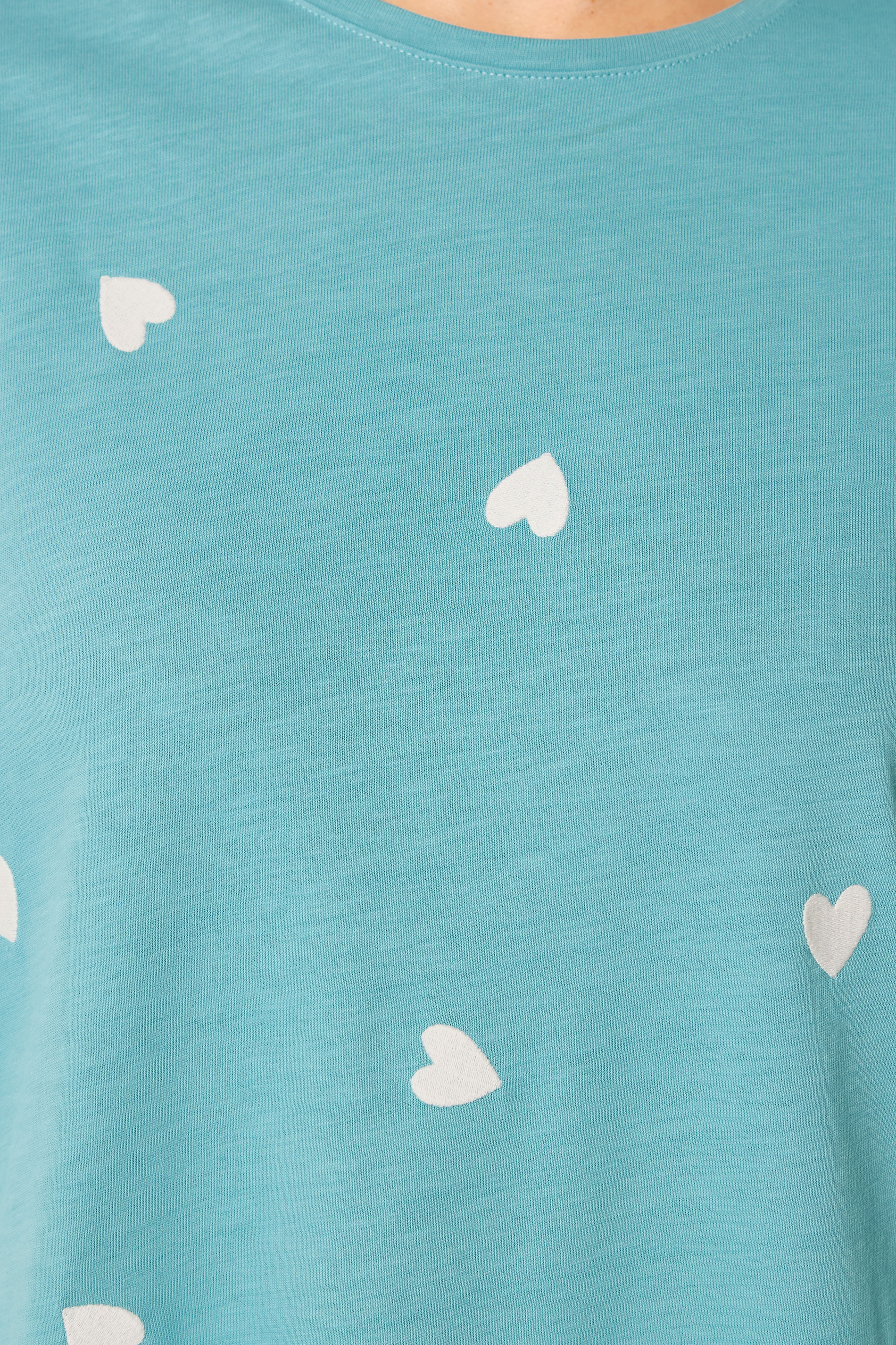 YOURS Plus Size Light Blue Embroidered Heart T-Shirt | Yours Clothing 4