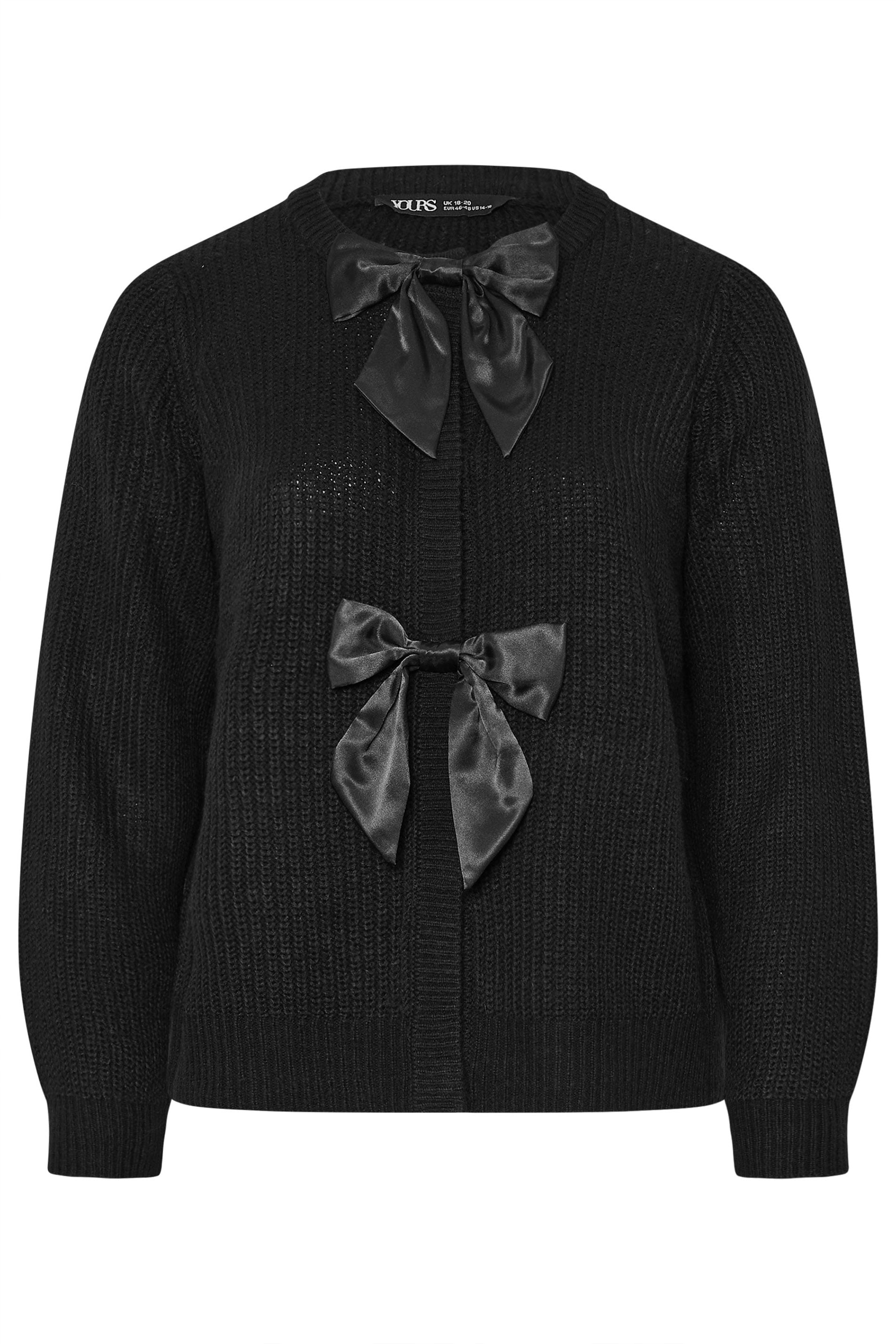 YOURS Plus Size Black Pearl Bow Front Through Cardigan 6