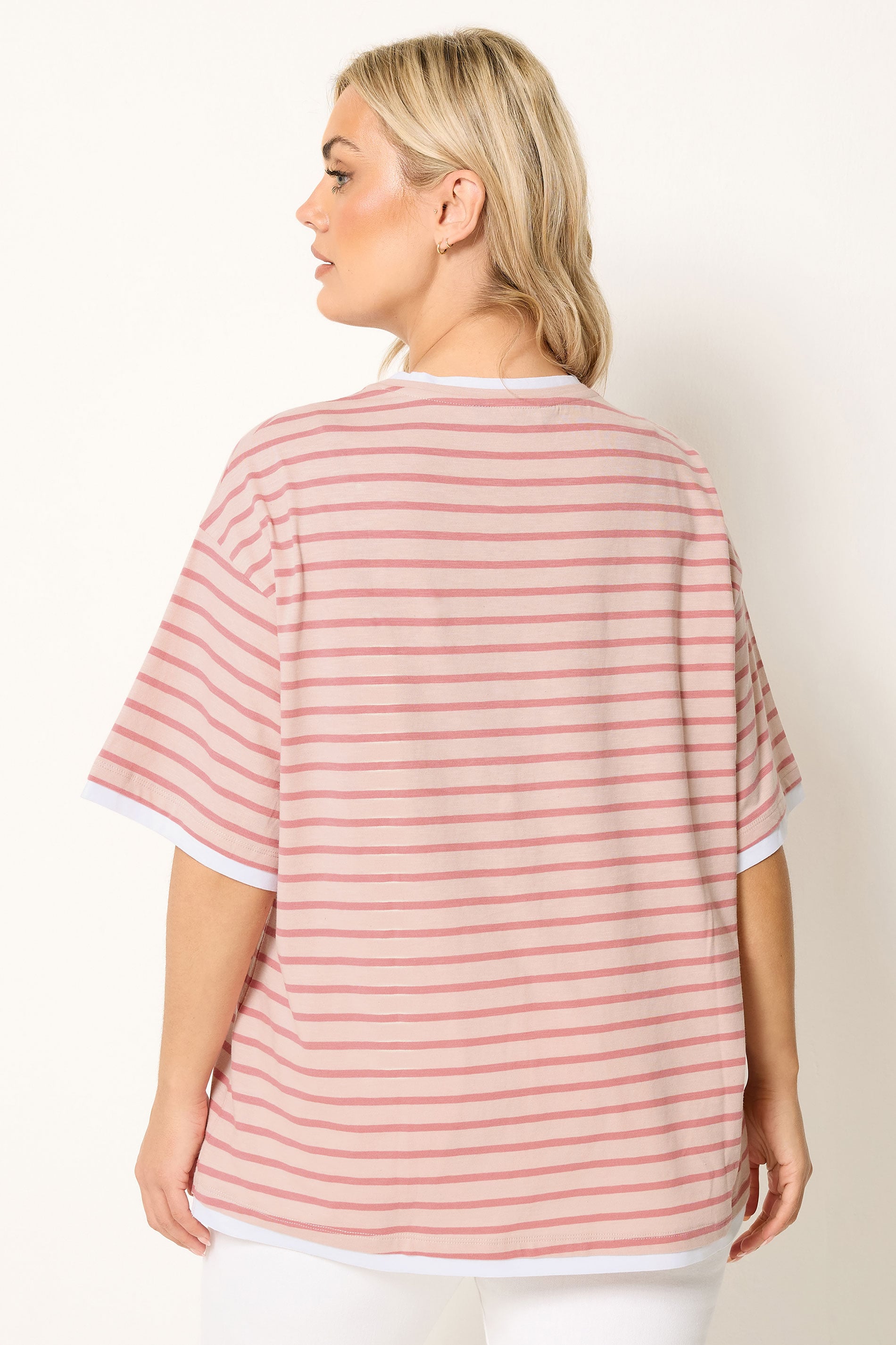 YOURS Plus Size Pink Stripe 2-In-1 Boxy T-Shirt | Yours Clothing 2
