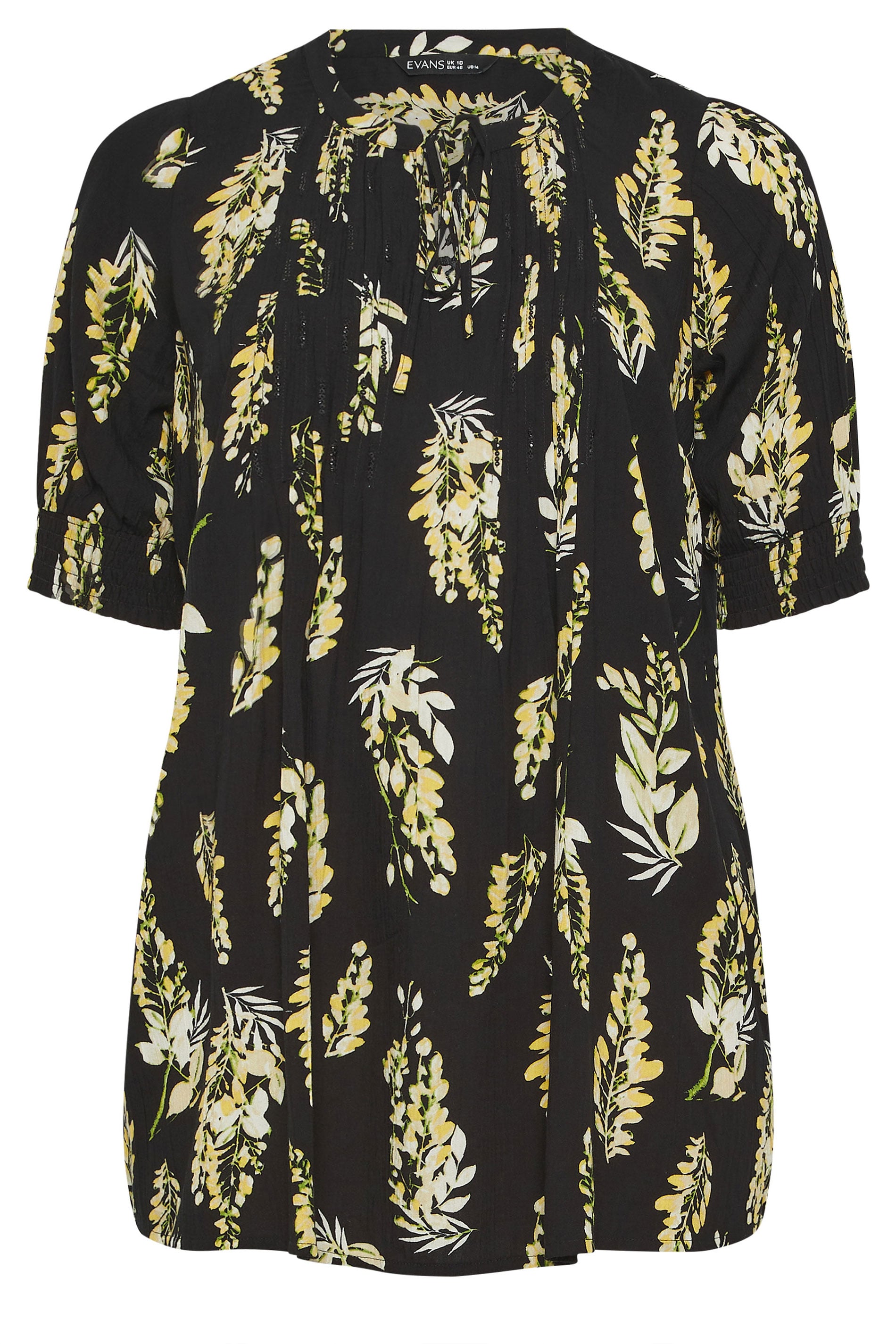 EVANS Plus Size Black Floral Print Pintuck Tie Neck Blouse | Evans 5