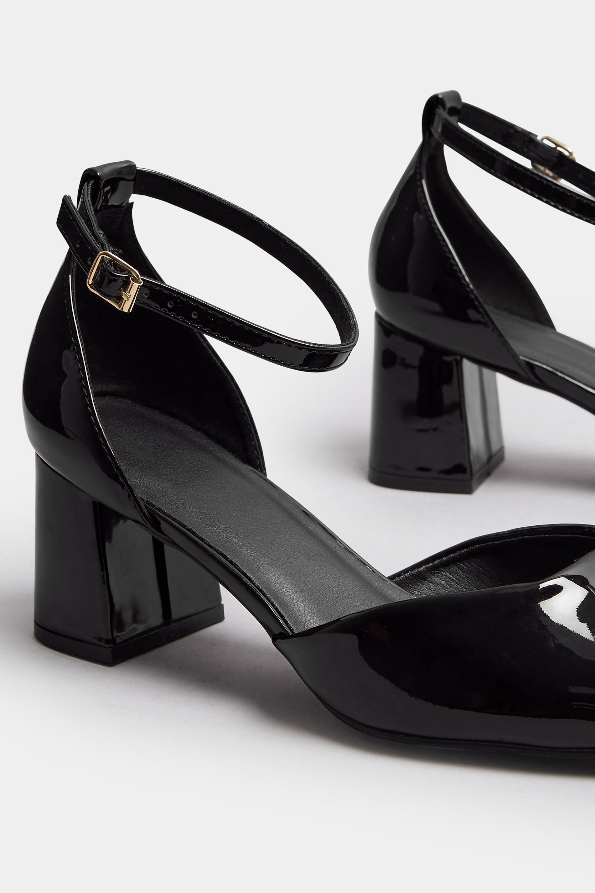 Black Patent Block Mary Jane Heels In Extra Wide EEE Fit | Yours Clothing 5