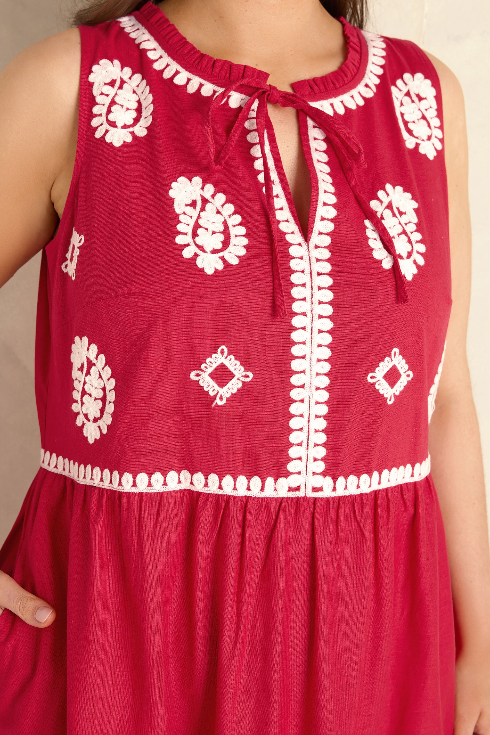 EVANS Plus Size Red Embellished Cotton Maxi Dress | Evans 4