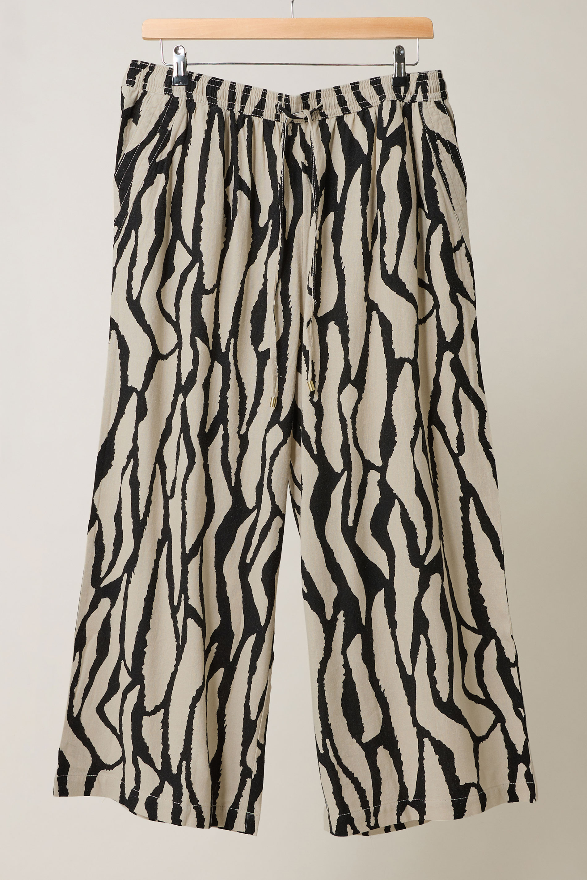EVANS Plus Size Natural Brown Abstract Print Premium Linen Trousers | Evans 7