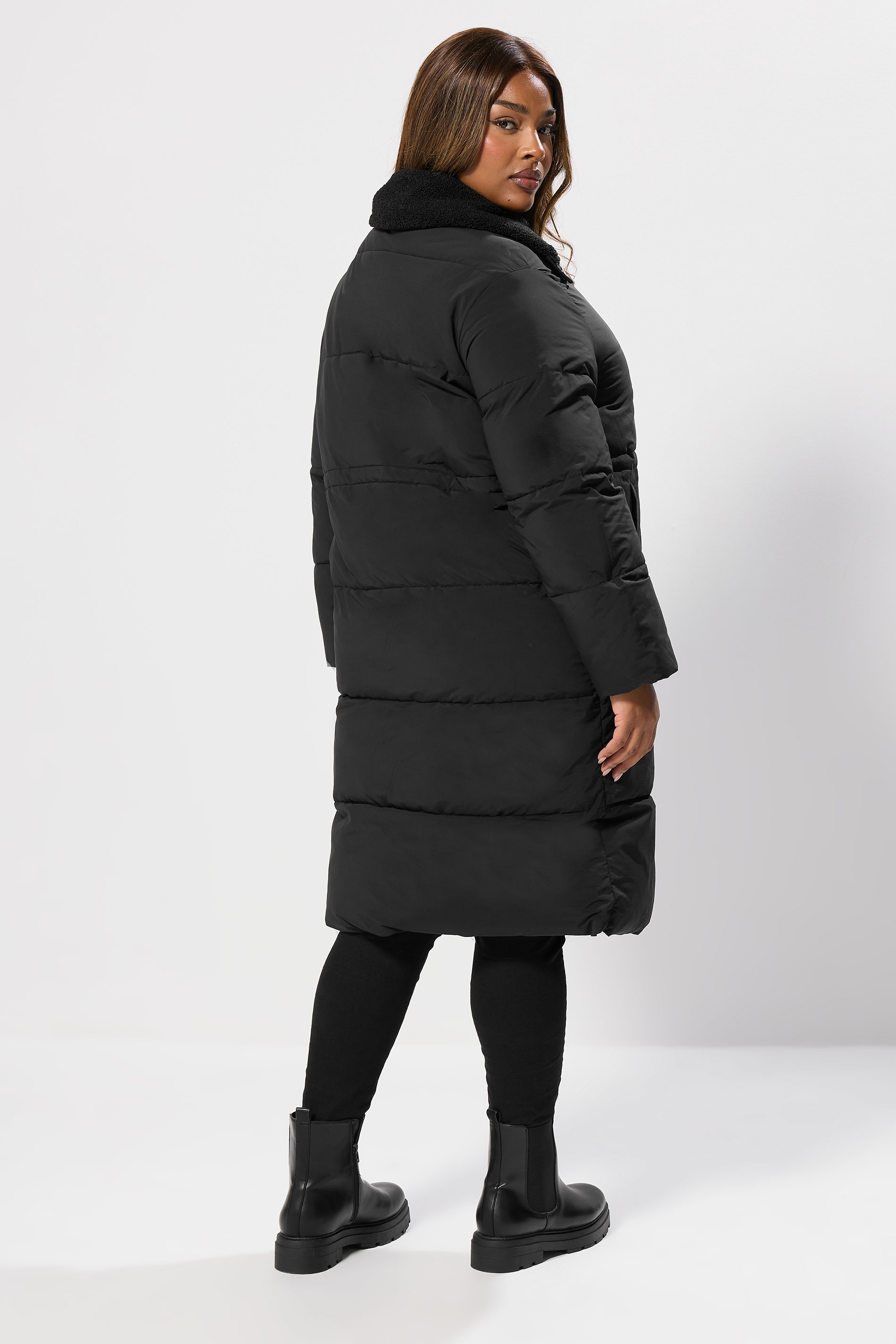 YOURS Plus Size Black Funnel Neck Midi Coat | Yours Clothing 1