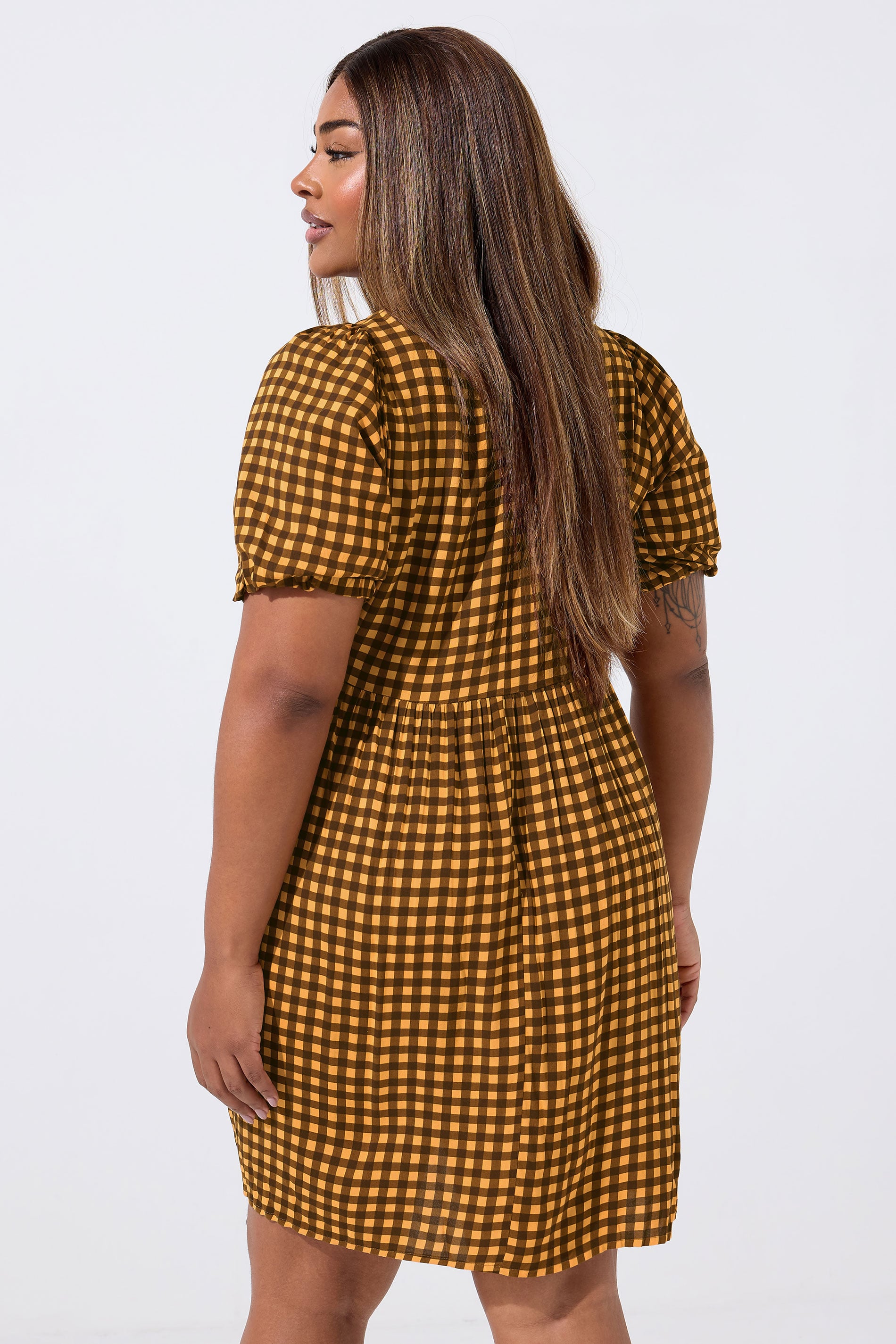 LIMITED COLLECTION Plus Size Brown Check Mini Dress | Yours Clothing 2