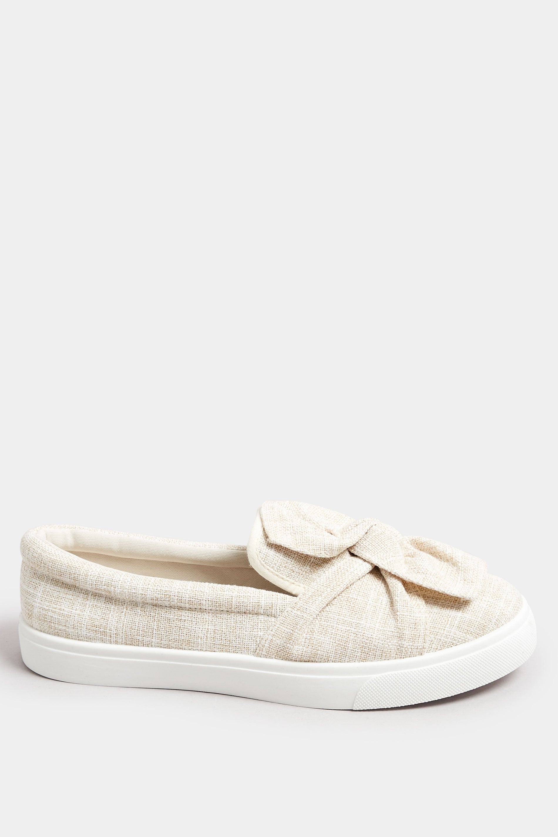 Beige Brown Canvas Twisted Bow Slip-On Trainers | Yours Clothing 2