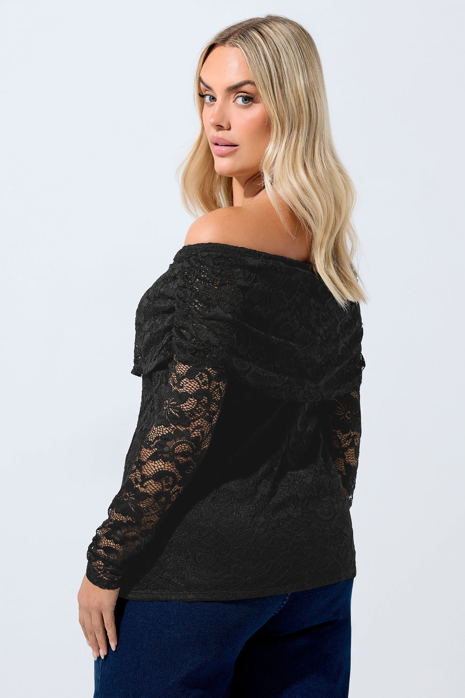 LIMITED COLLECTION Plus Size Black Lace Bardot Top | Yours Clothing 5