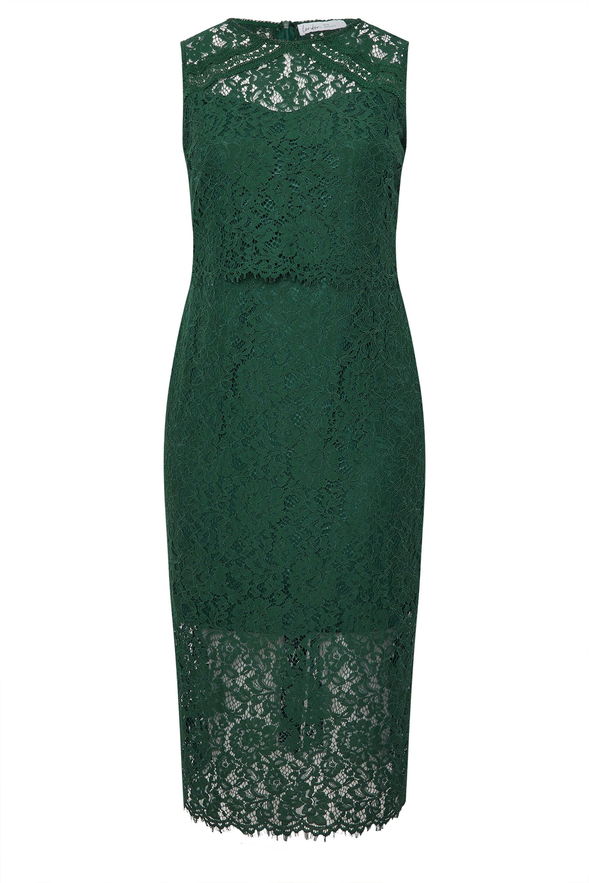 YOURS LONDON Plus Size Dark Green Lace Midi Dress | Yours Clothing 5