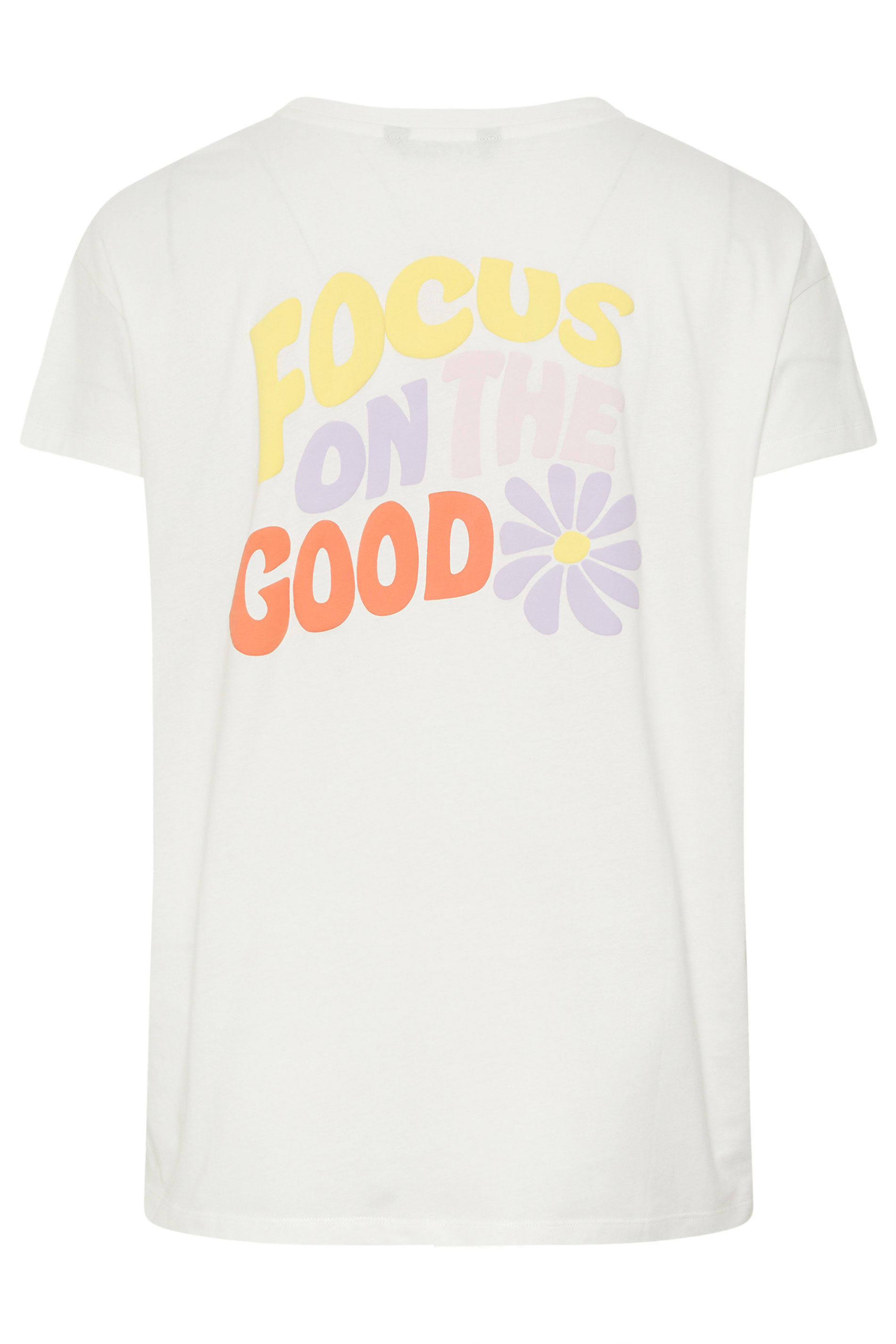 YOURS Plus Size Ivory White 'Focus On The Good' Graphic Back Print T-Shirt | Yours Clothing 8