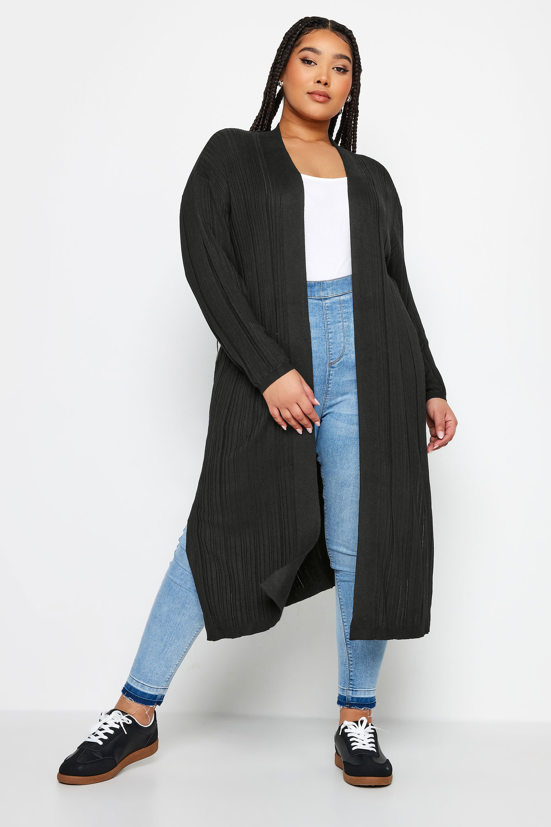 YOURS Plus Size Black Longline Ribbed Cardigan | Yours Clothing 1