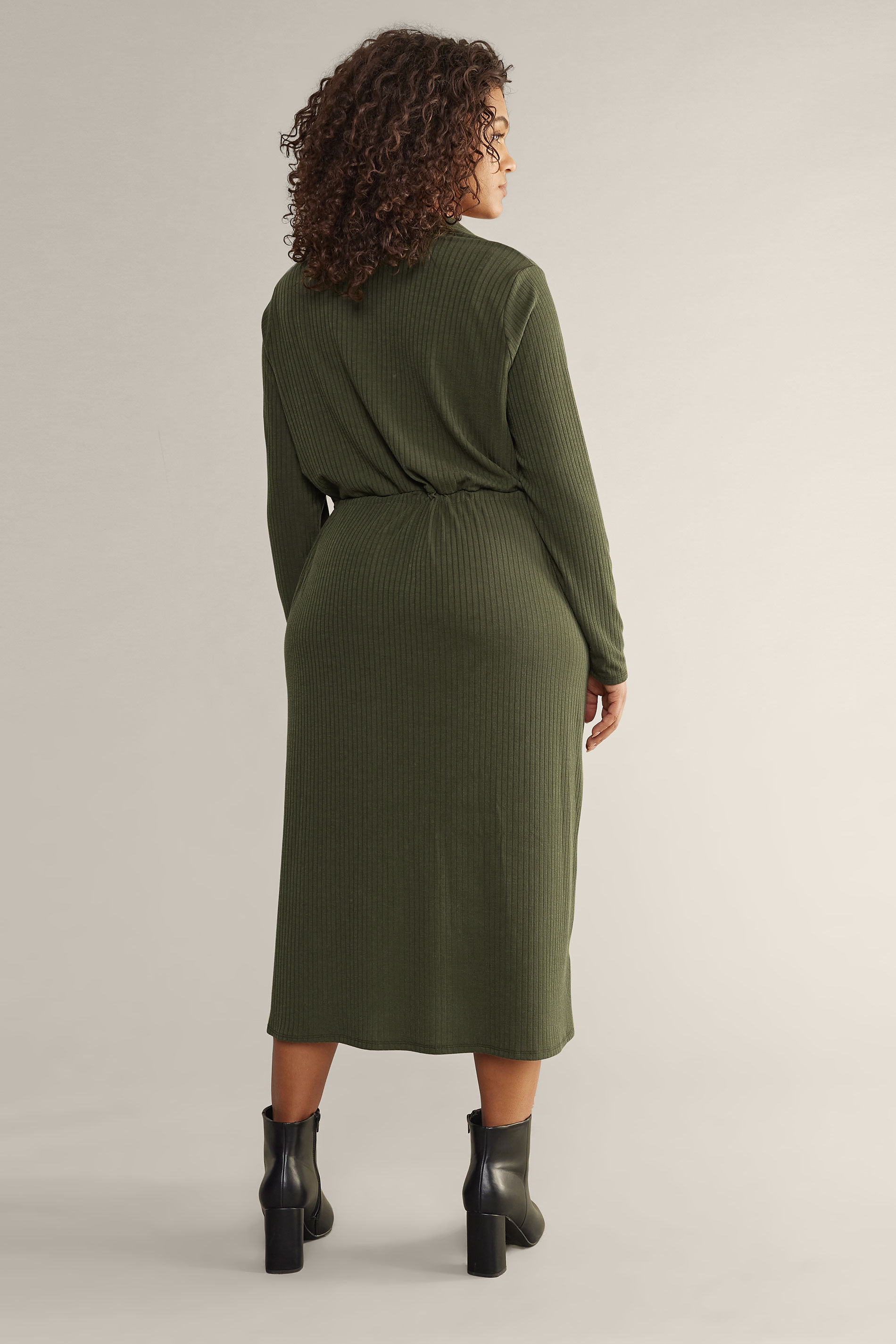 EVANS Plus Size Khaki Green Ribbed Utility Dress | Yours Clothing 3