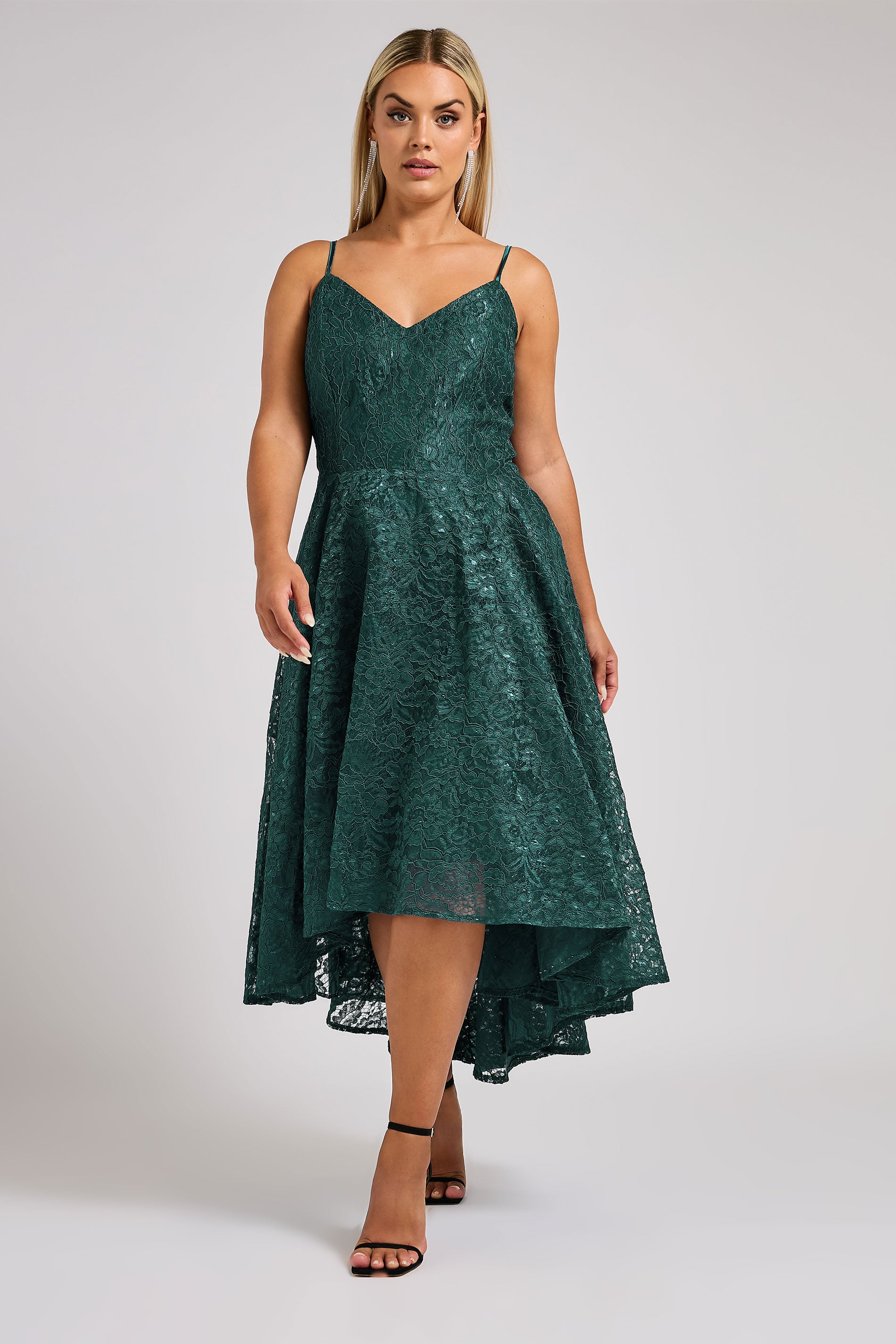 YOURS LONDON Plus Size Emerald Green Lace Midi Dress | Yours Clothing 1