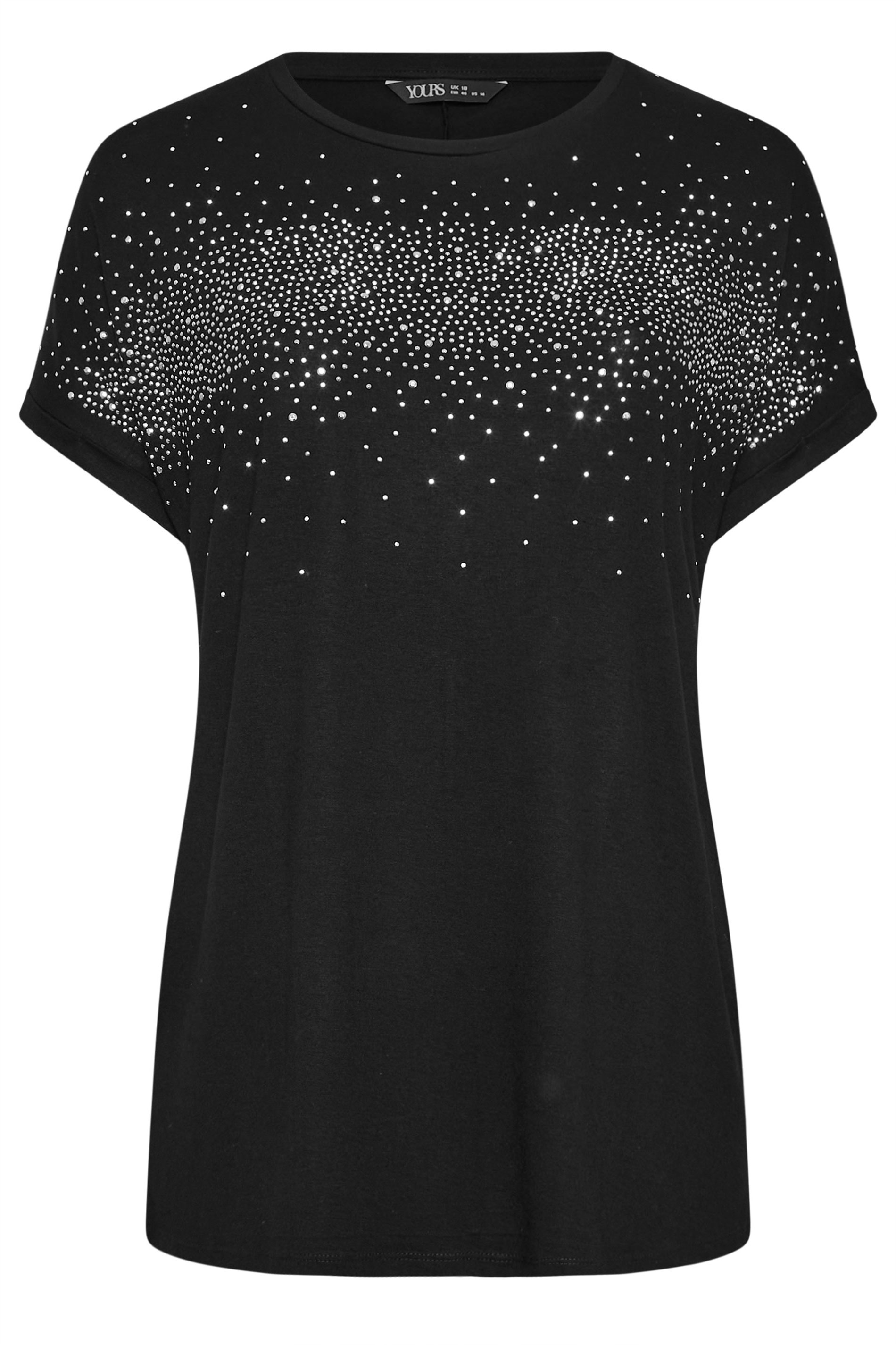 YOURS Plus Size Black Diamante Detail T-Shirt | Yours Clothing 5