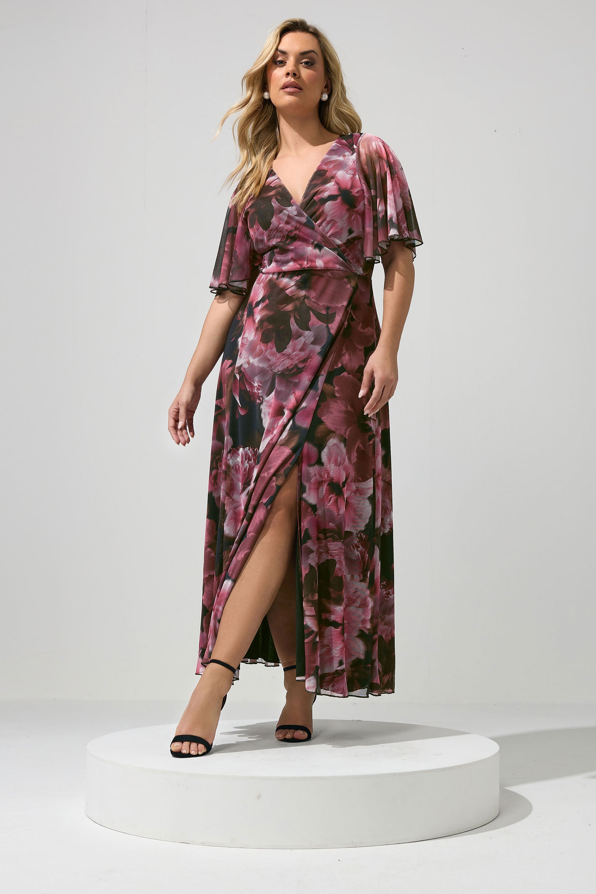 YOURS LONDON Plus Size Burgundy Red Floral Abstract Mesh Dress | Yours Clothing 3